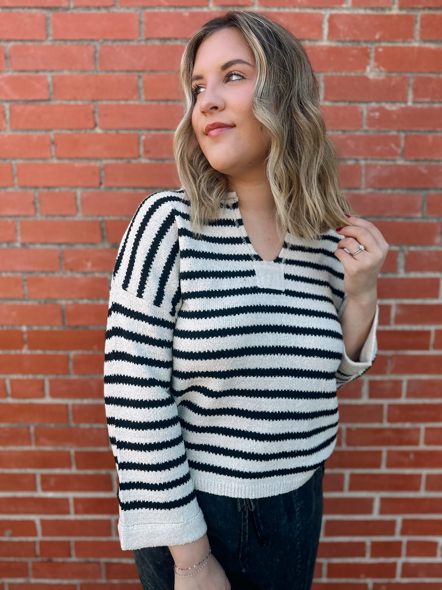 Precious Life Black Striped Sweater