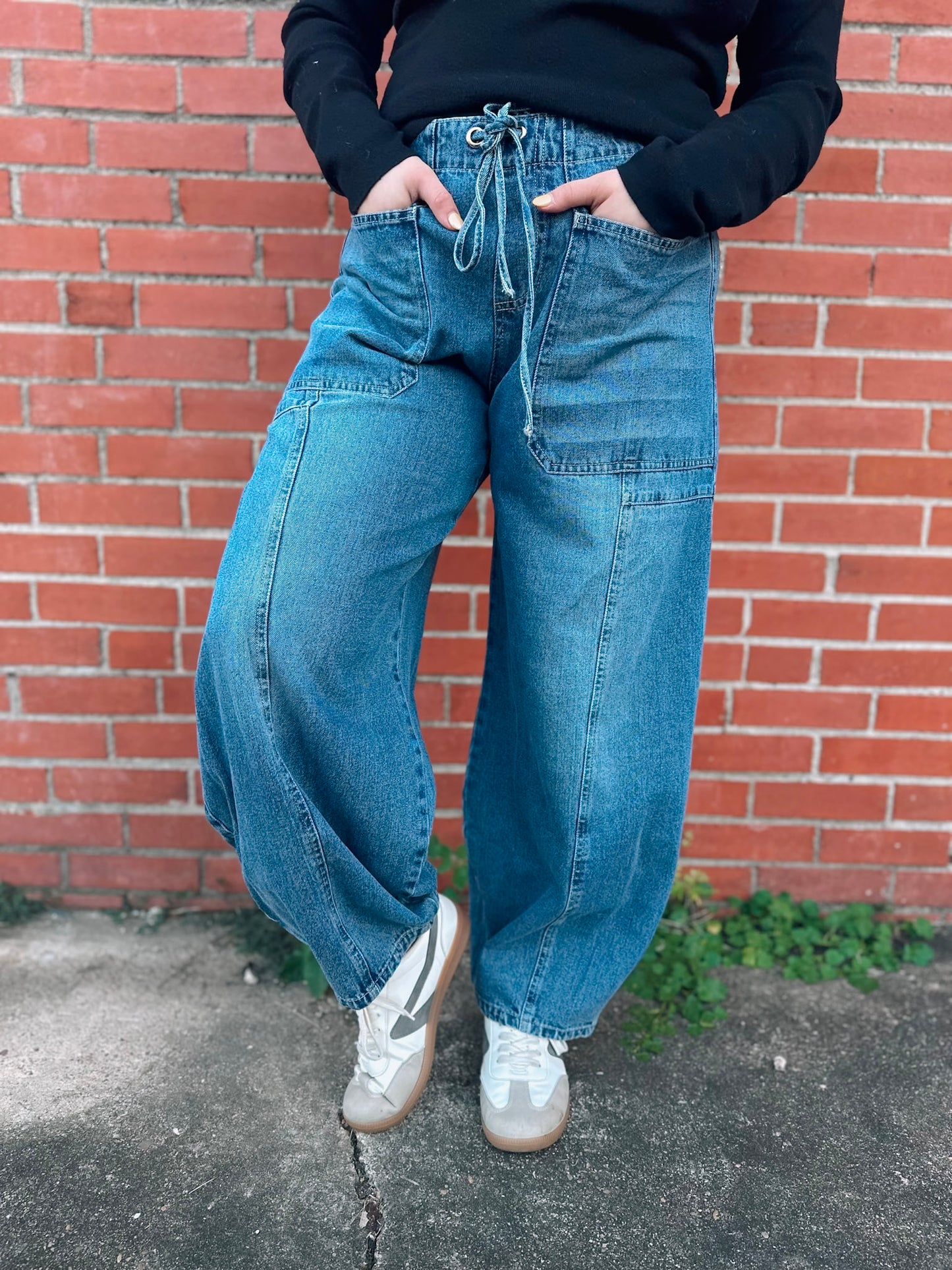 Whenever Possible Medium Wash Denim Barrel Pants