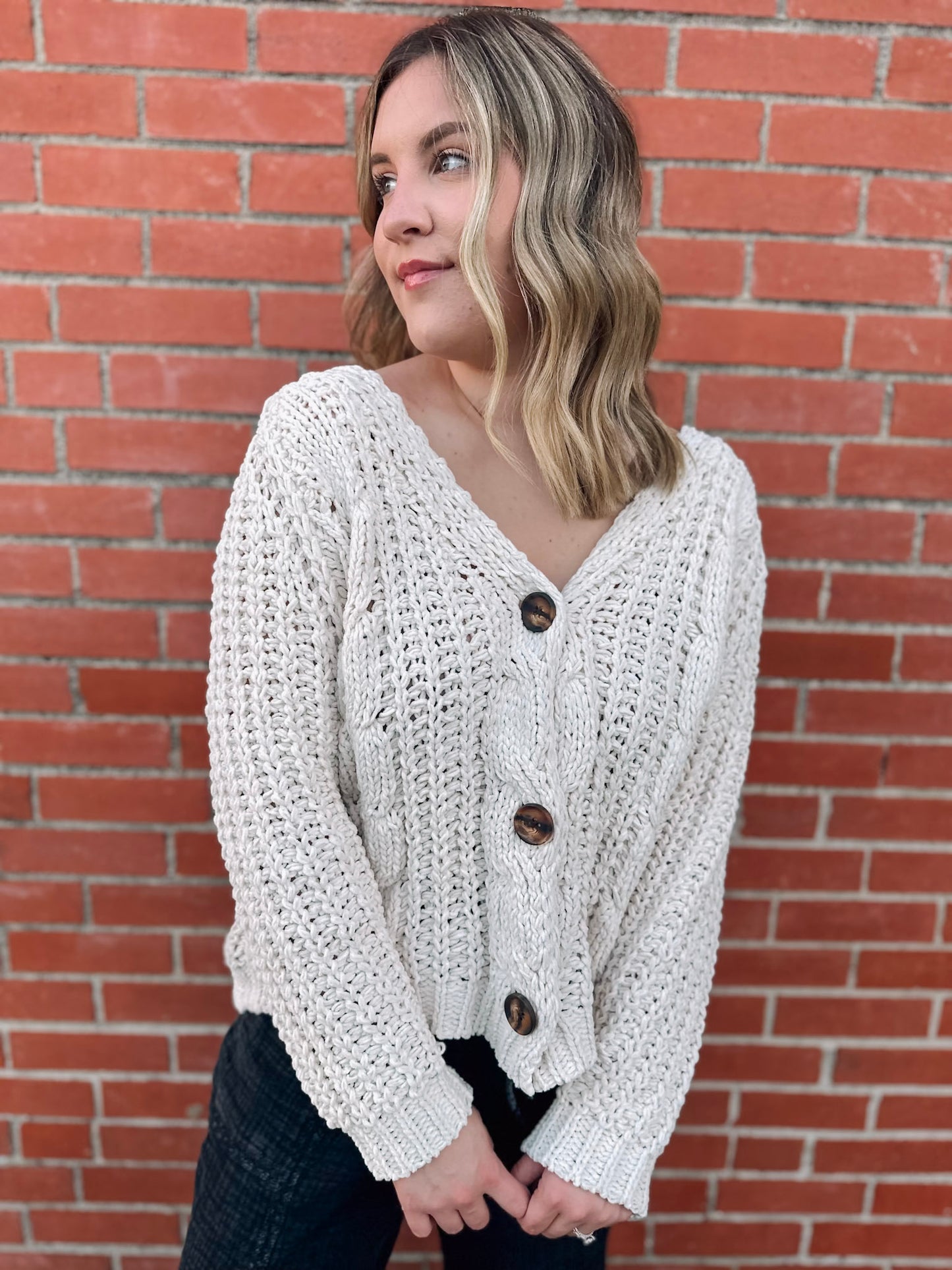 Inclined To Care Ivory Cable Knit Cardigan