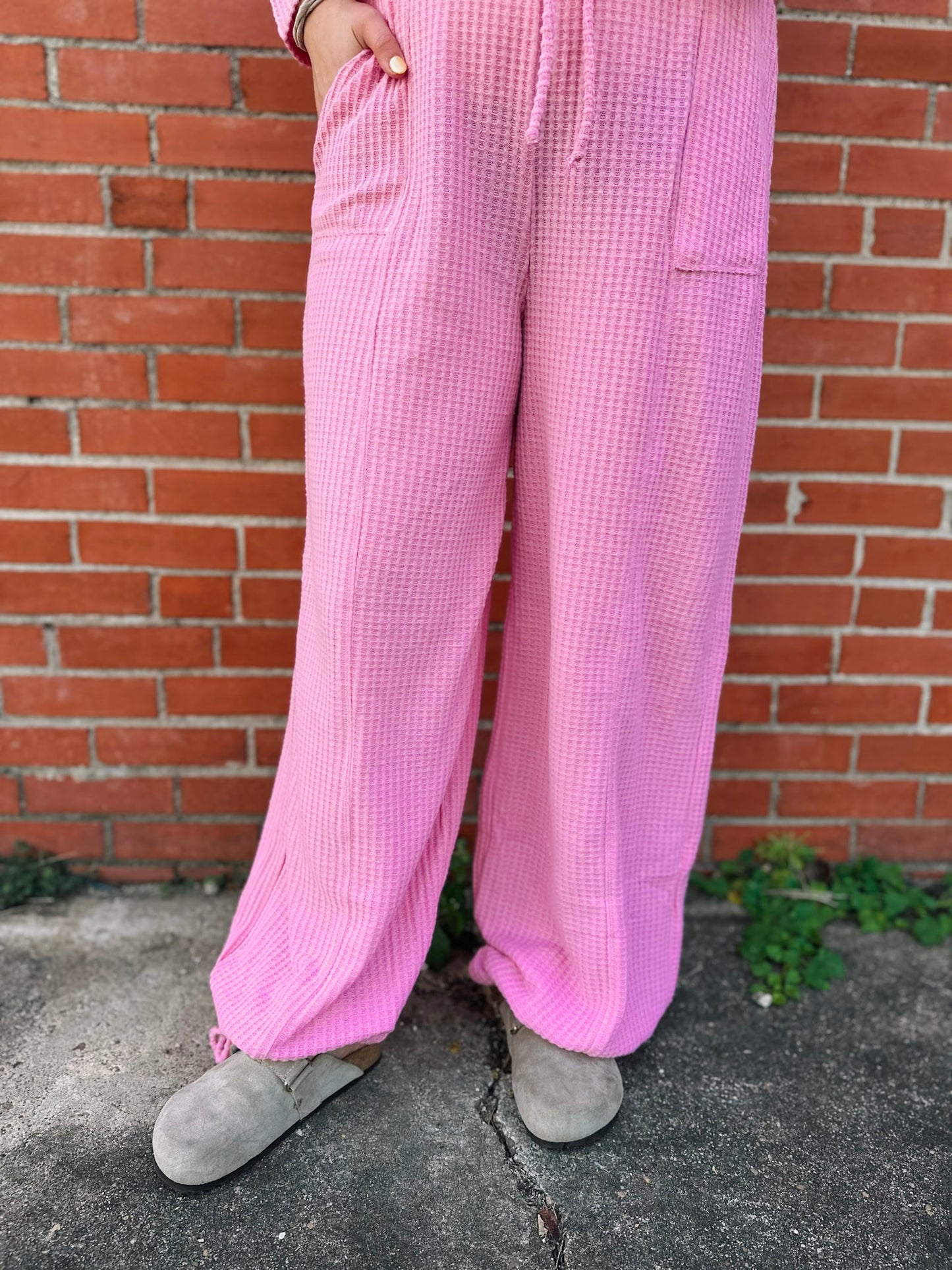 Happiest Here Pink Waffle Knit Lounge Set