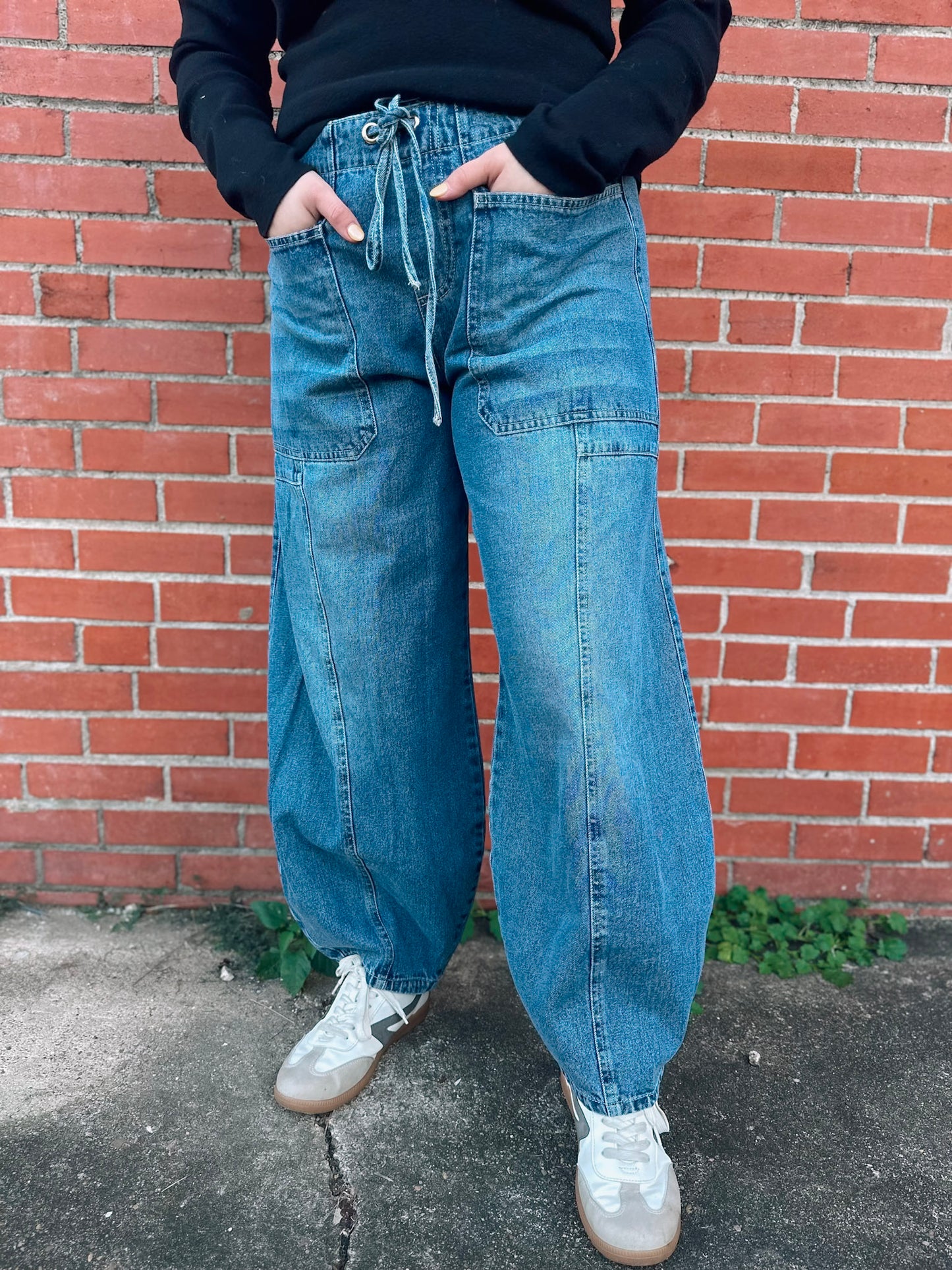 Whenever Possible Medium Wash Denim Barrel Pants