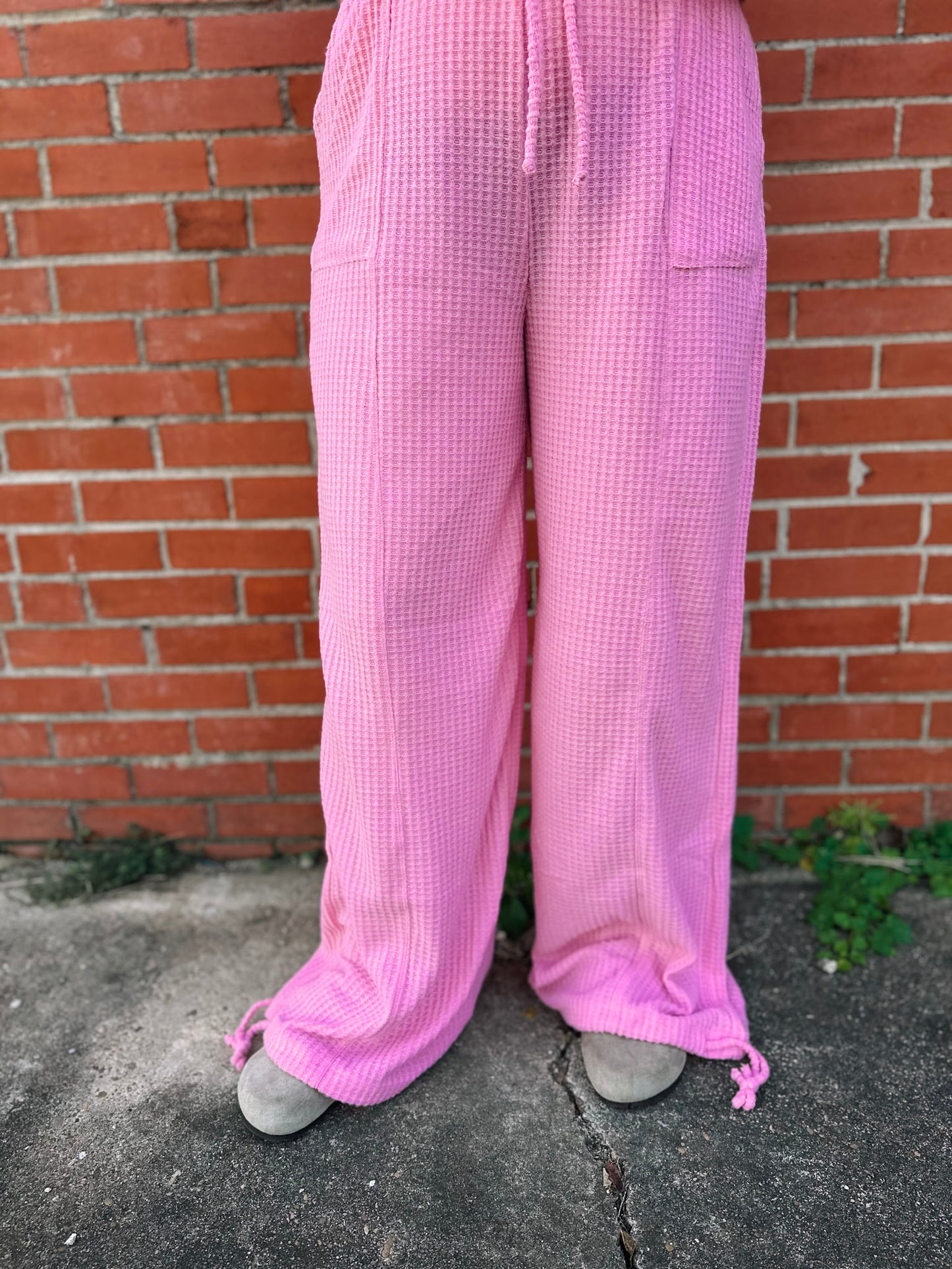 Happiest Here Pink Waffle Knit Lounge Set