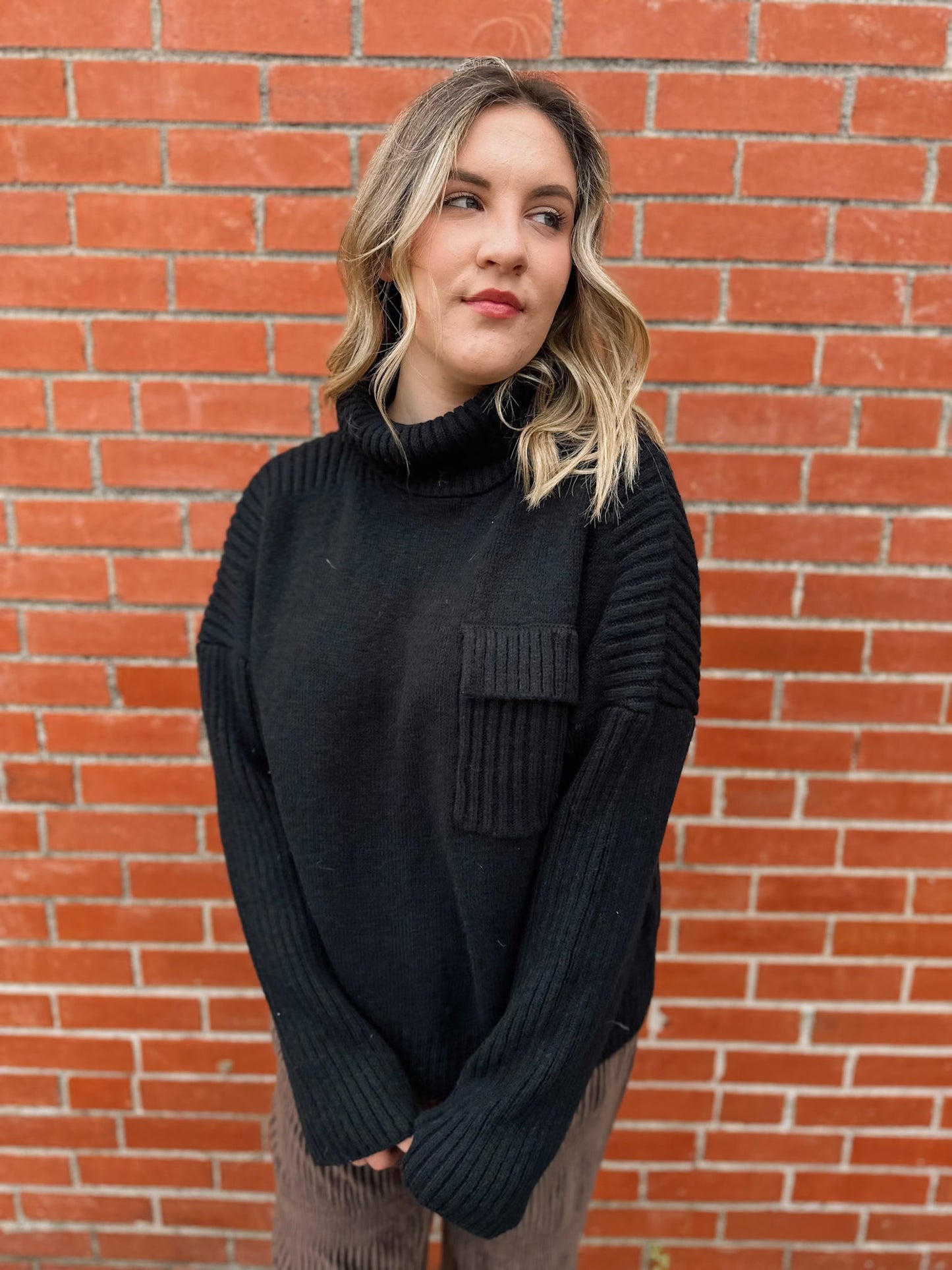 Precious Time Black Mock Neck Sweater