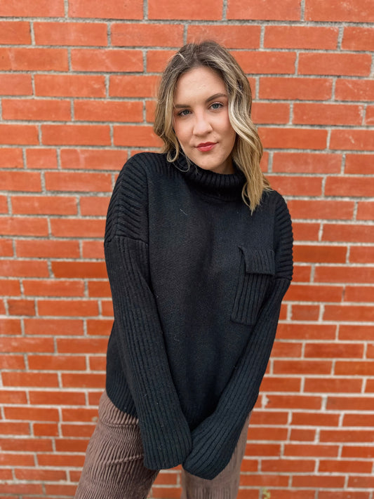 Precious Time Black Mock Neck Sweater