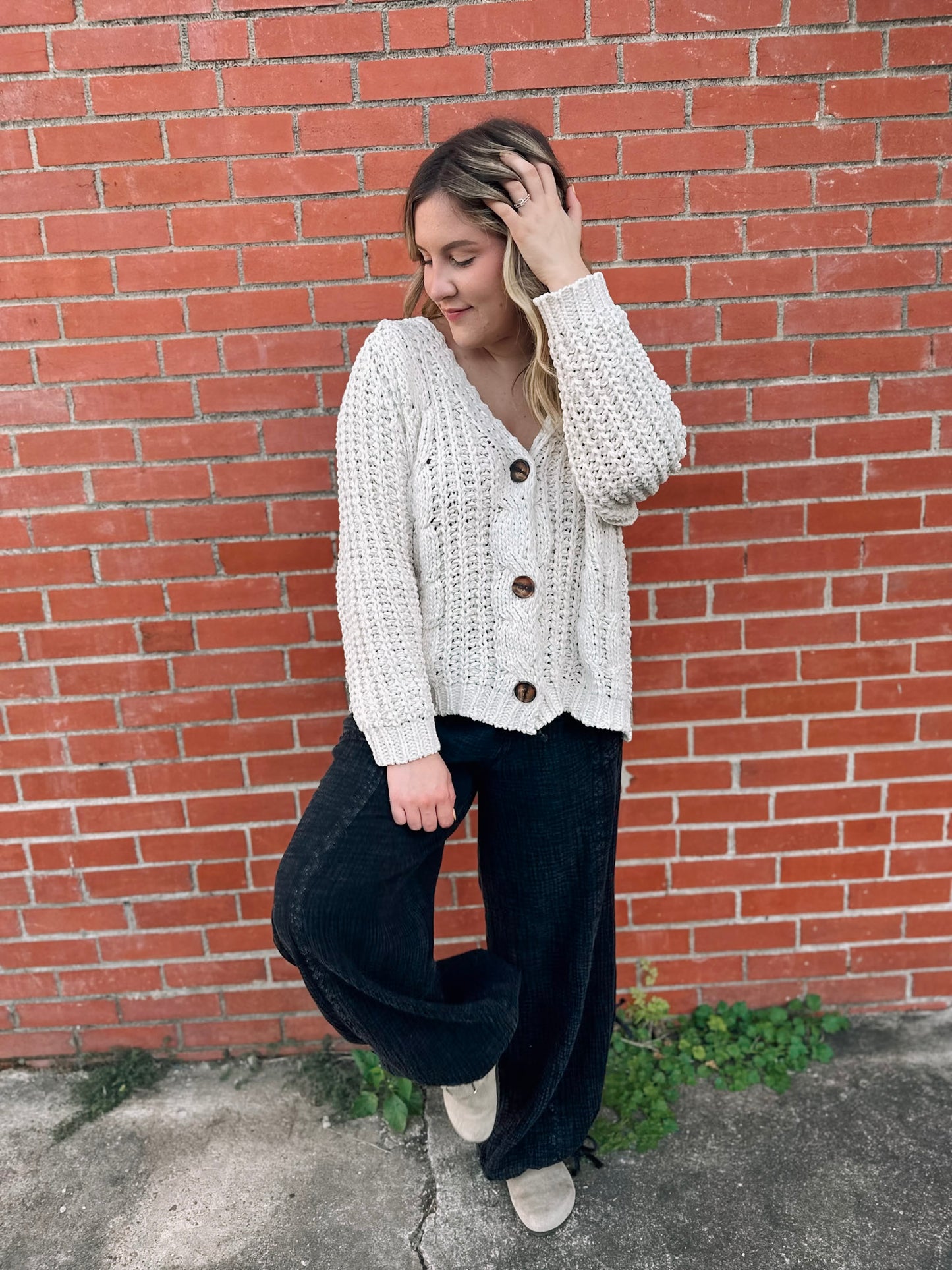 Inclined To Care Ivory Cable Knit Cardigan