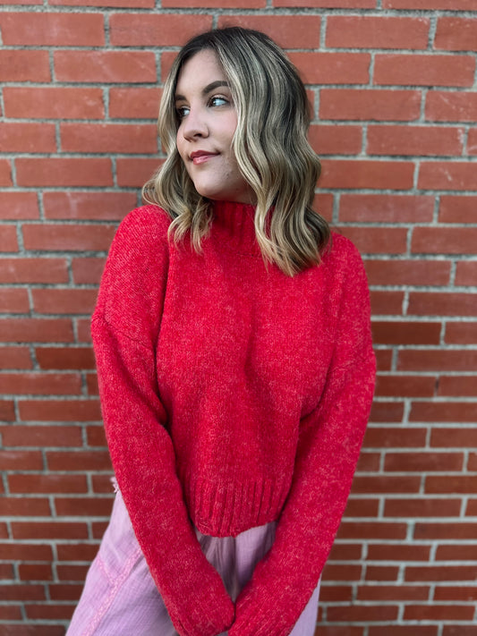 This Little Life Red Distressed Mock Neck Sweater