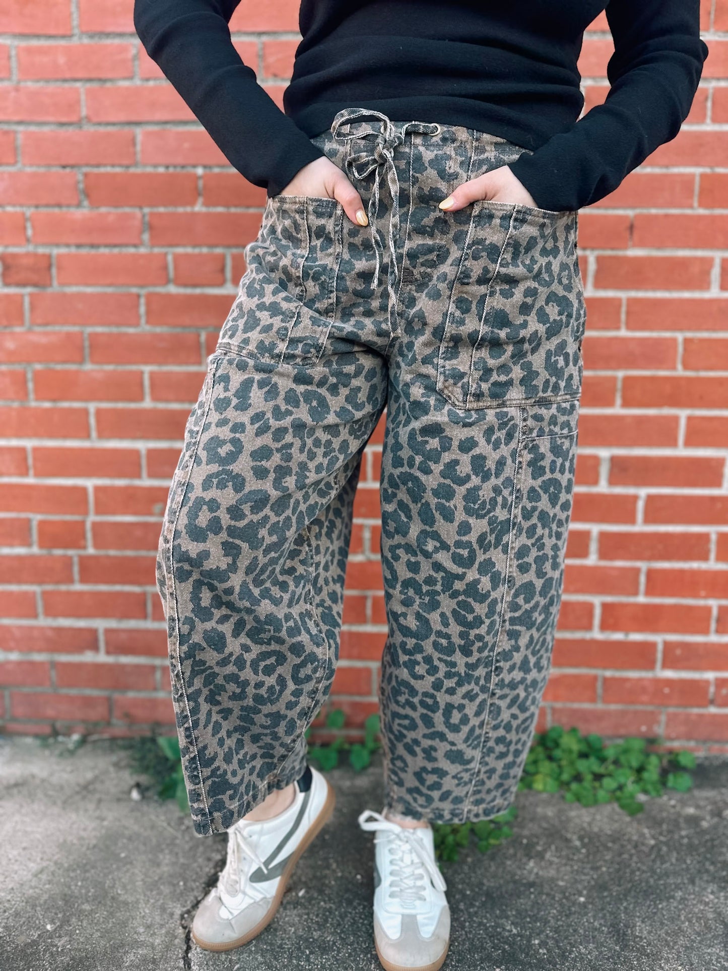 Whenever Possible Leopard Barrel Denim Pants