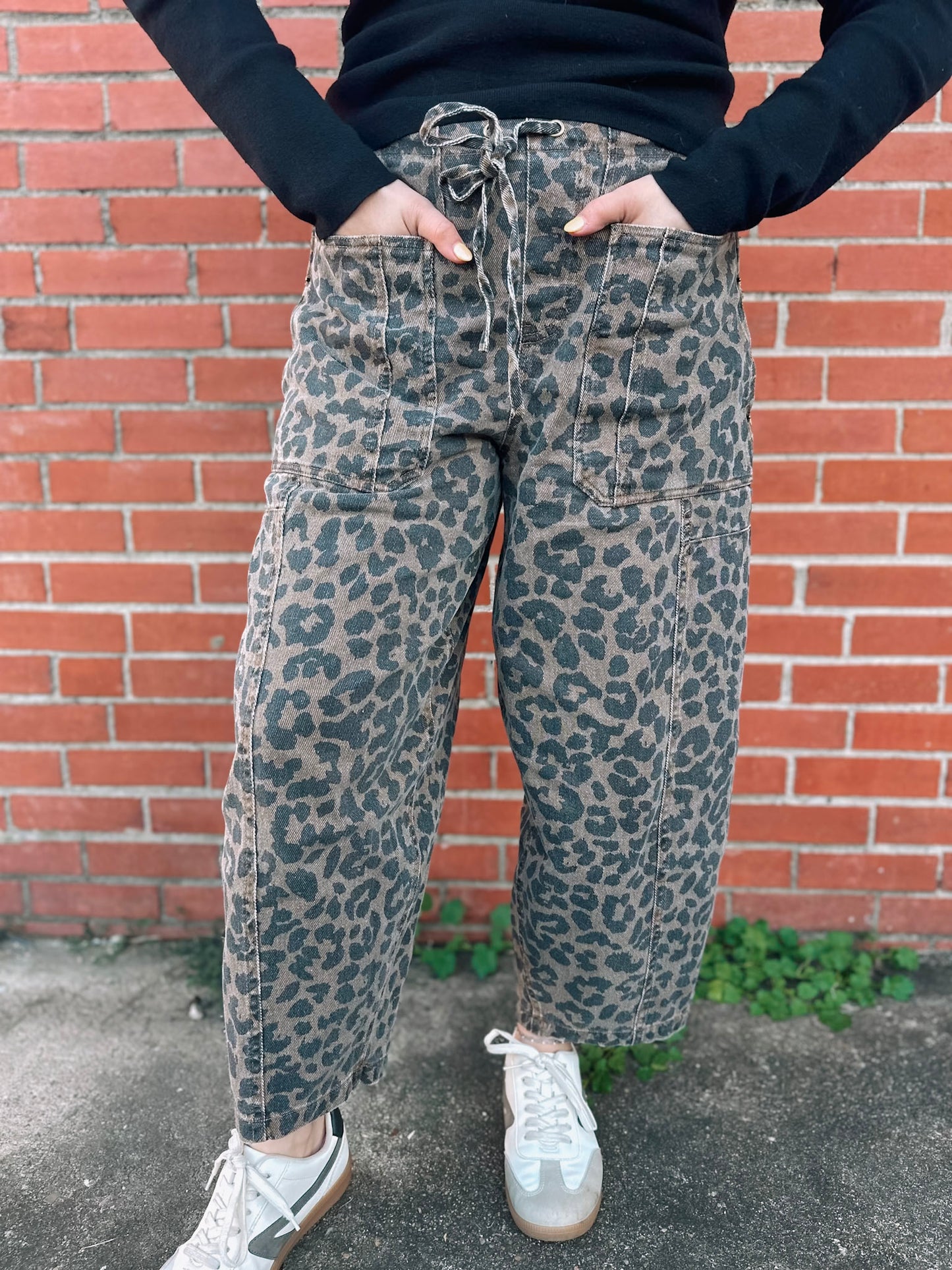 Whenever Possible Leopard Barrel Denim Pants