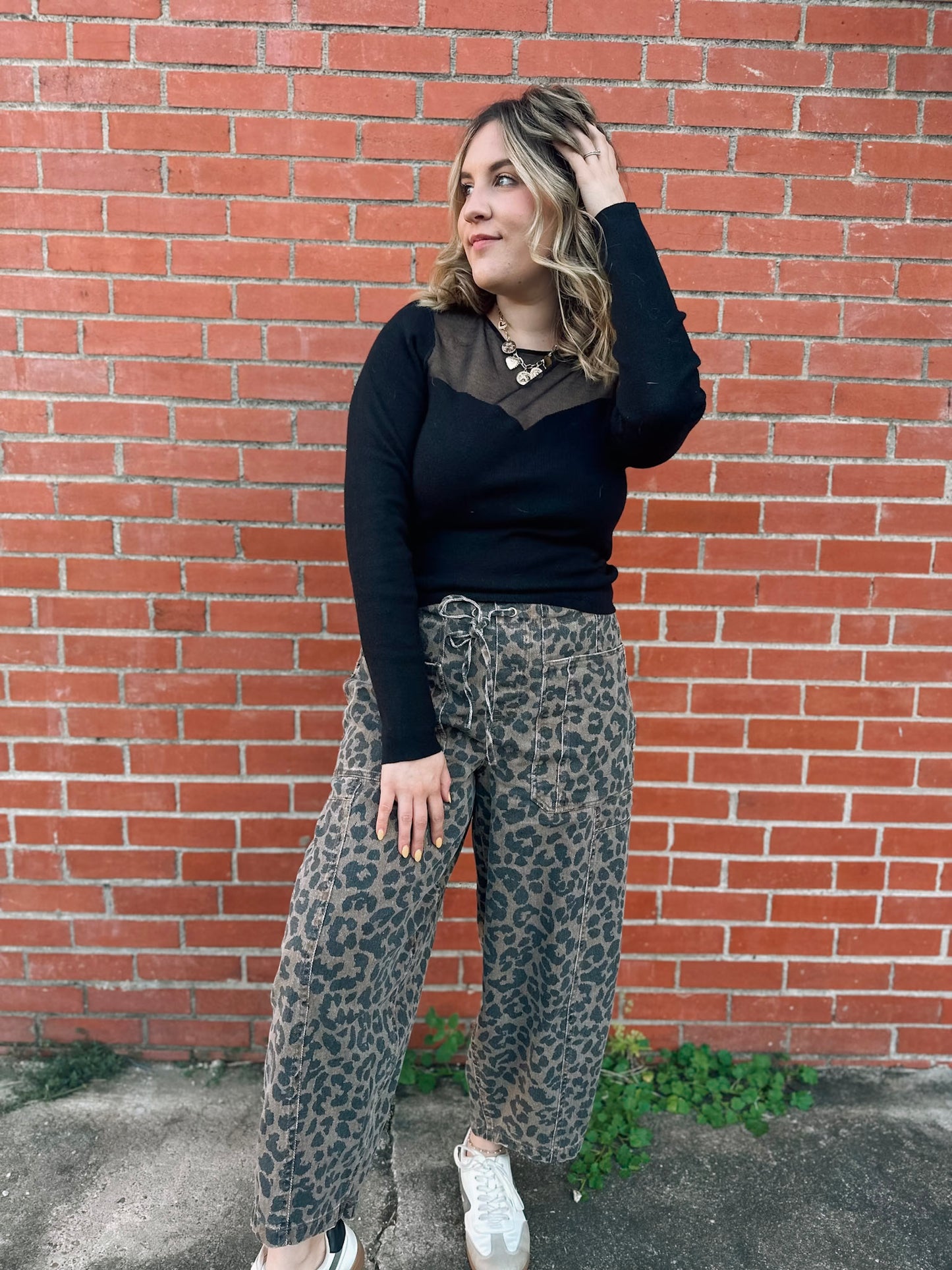 Whenever Possible Leopard Barrel Denim Pants