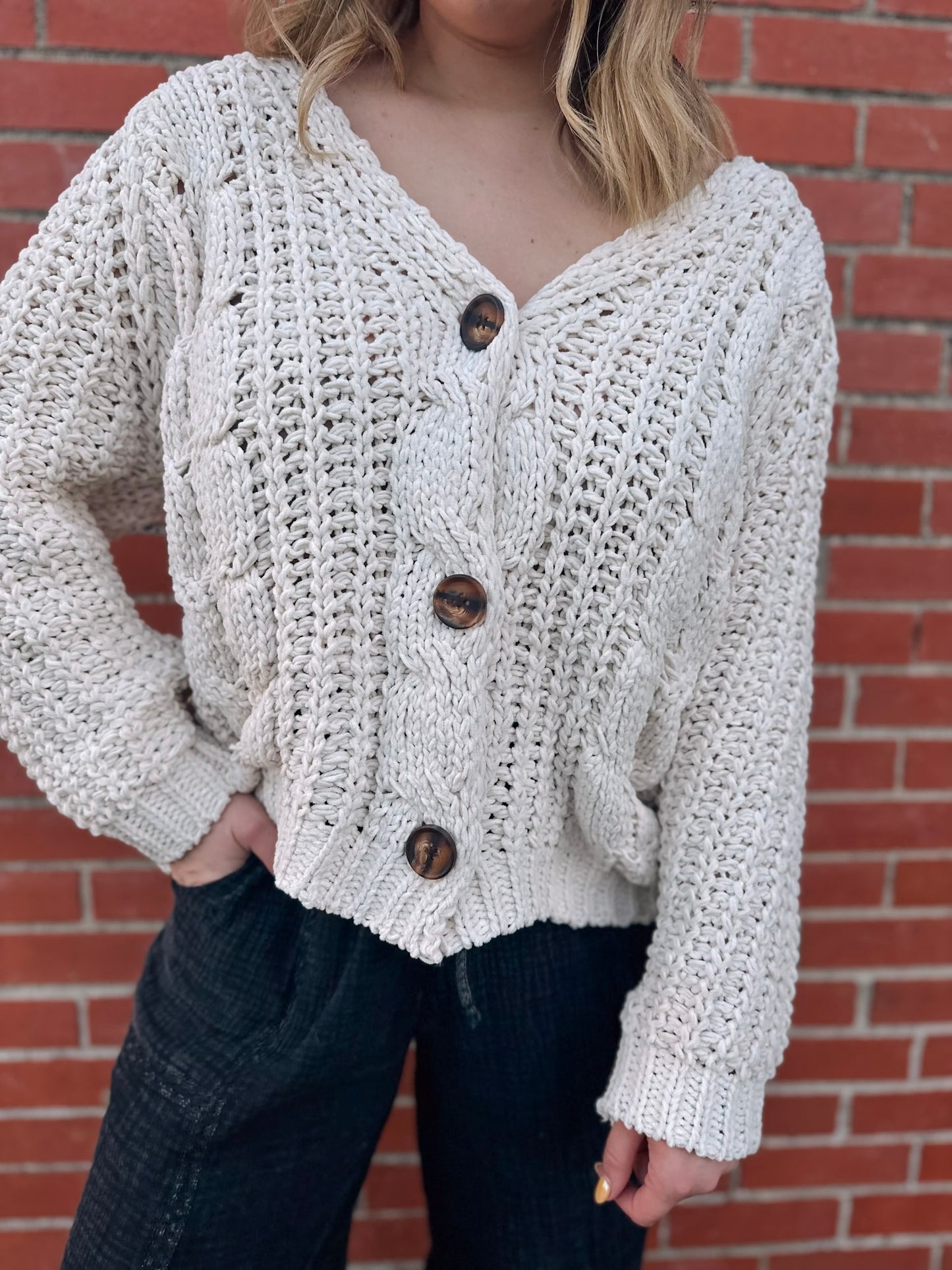 Inclined To Care Ivory Cable Knit Cardigan