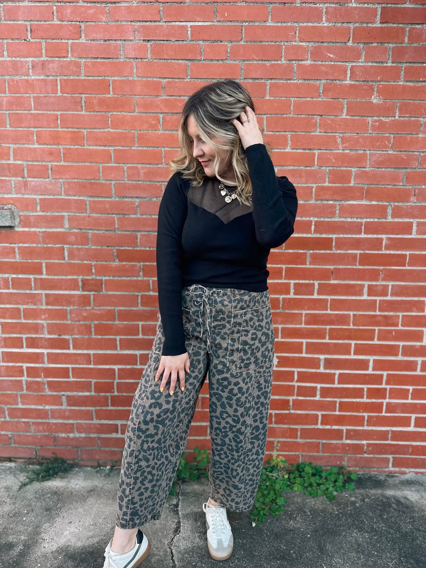 Whenever Possible Leopard Barrel Denim Pants