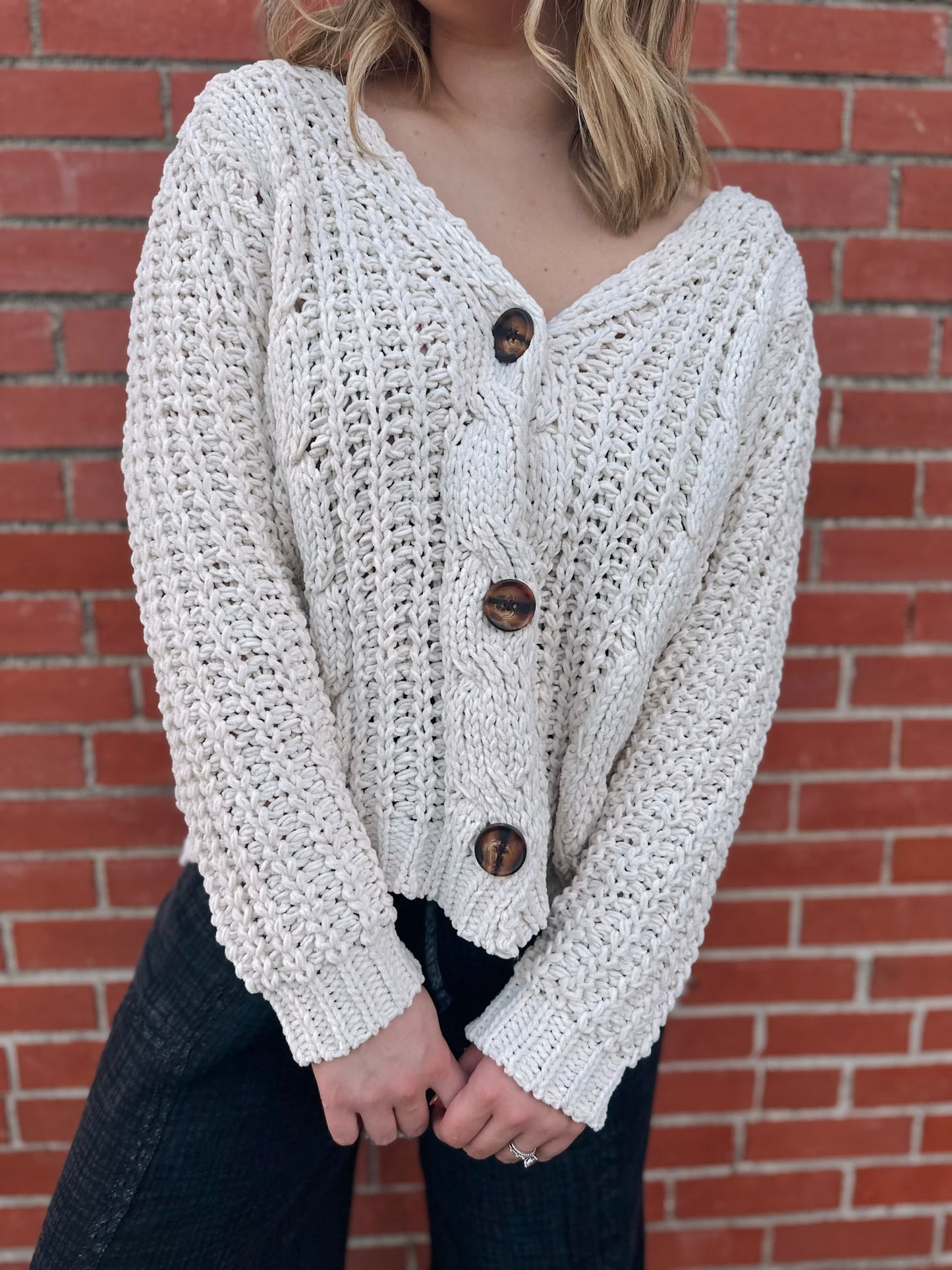 Inclined To Care Ivory Cable Knit Cardigan