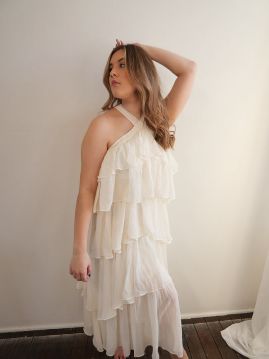 Sweetest Devotion Cream Halter Tiered Maxi Dress