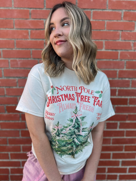 North Pole Christmas Tree Farm Oversized Tee