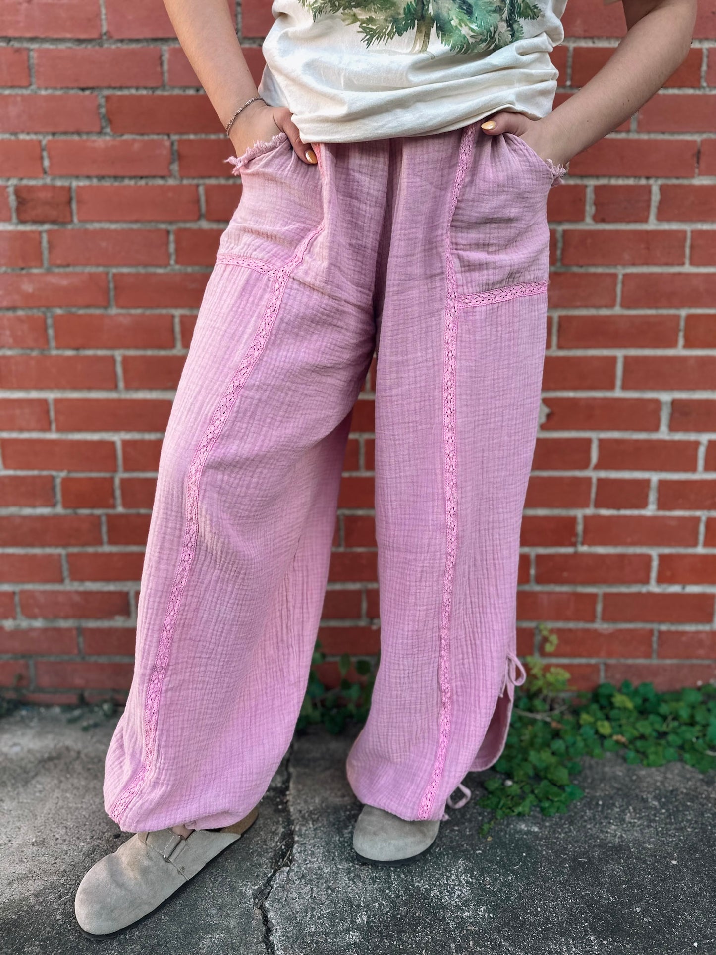 Try Something New Mineral Wash Pink Gauze Pants