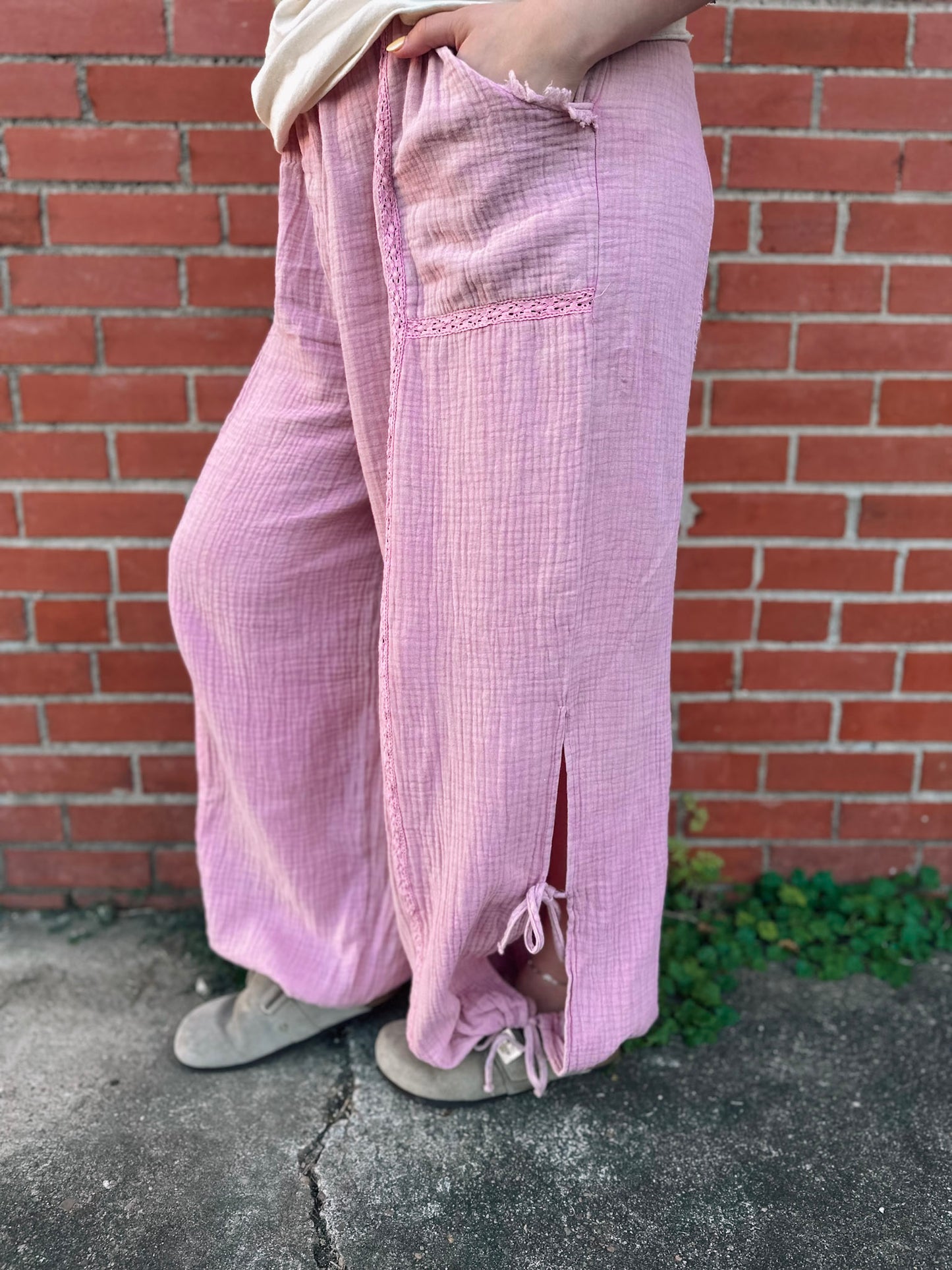 Try Something New Mineral Wash Pink Gauze Pants