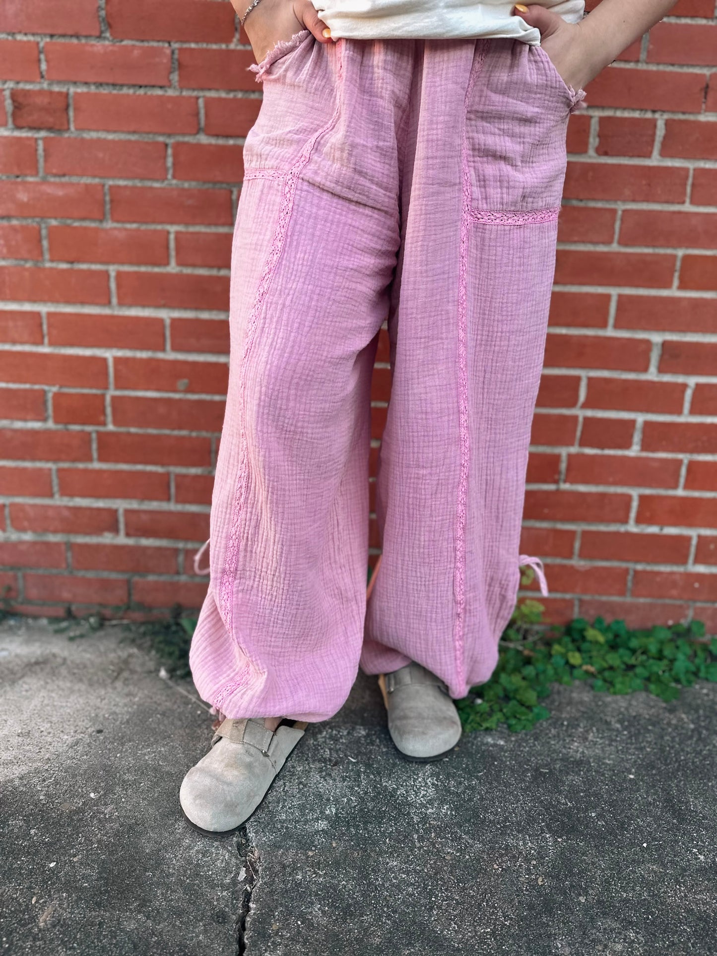 Try Something New Mineral Wash Pink Gauze Pants