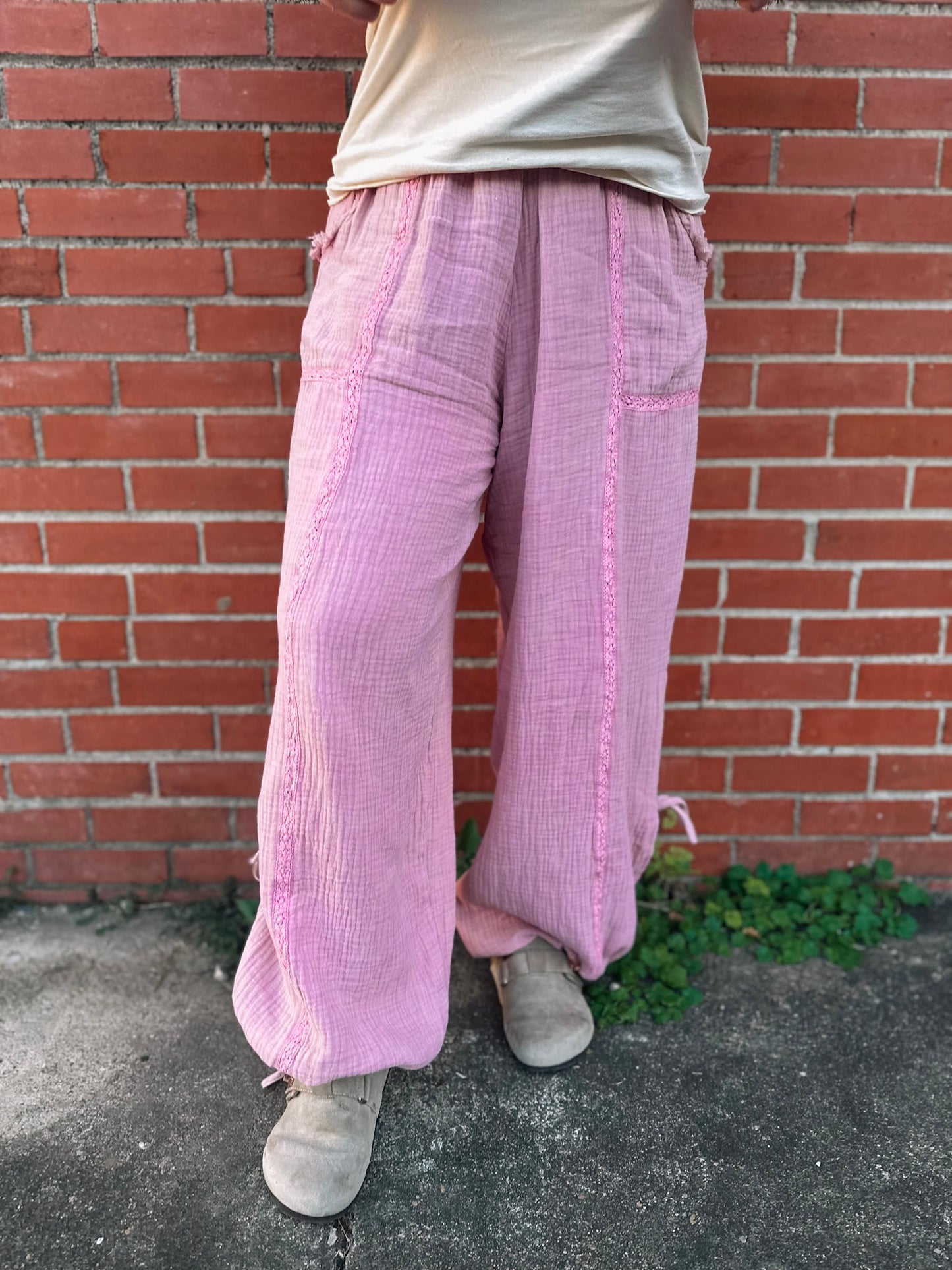 Try Something New Mineral Wash Pink Gauze Pants