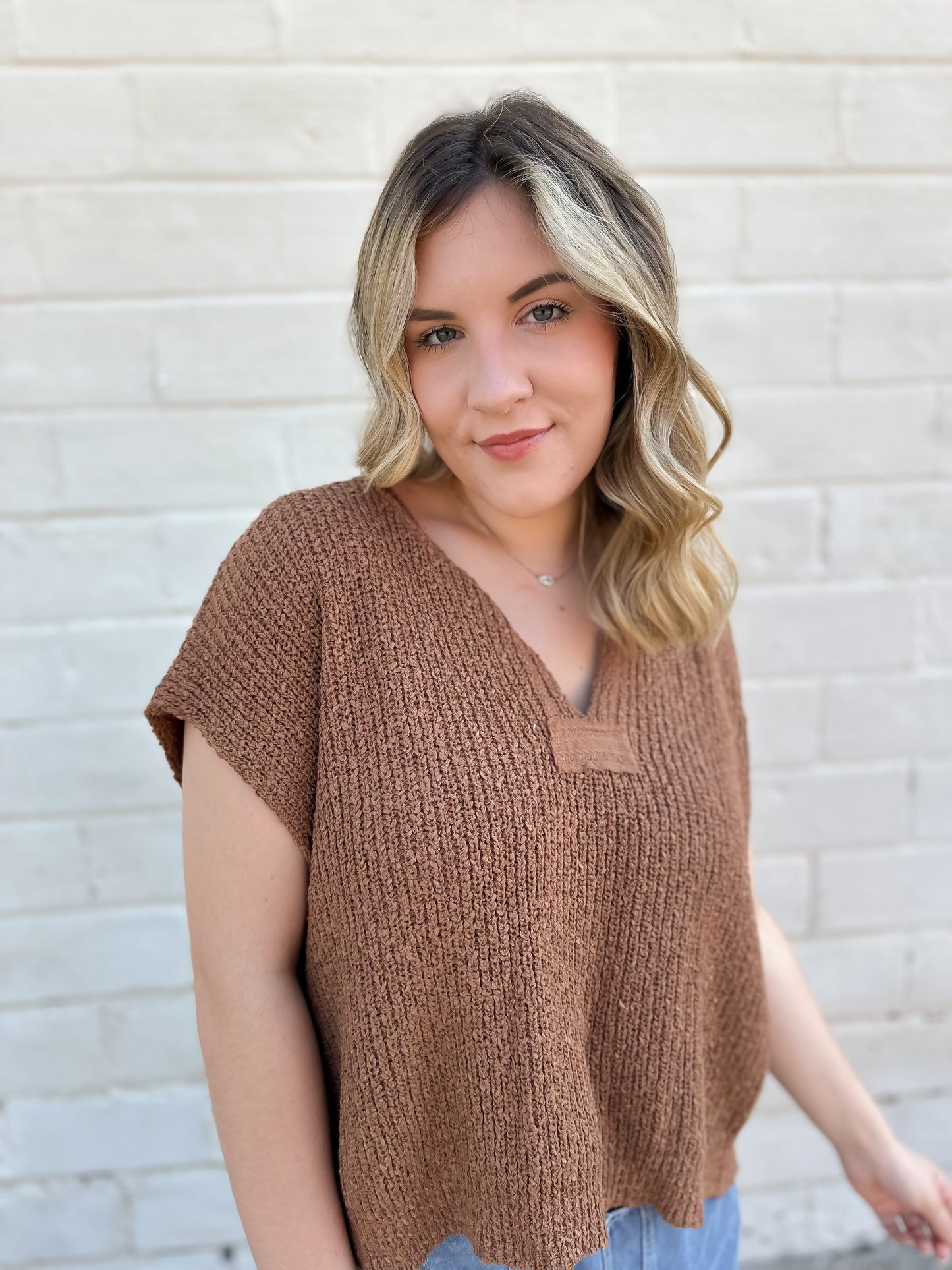 Here We Go Knit Popcorn Top I Caramel