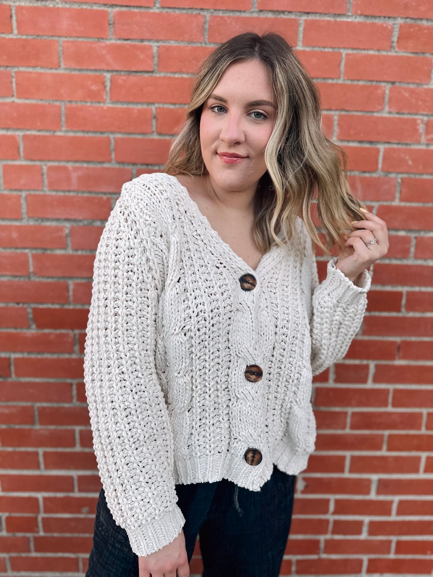 Inclined To Care Ivory Cable Knit Cardigan