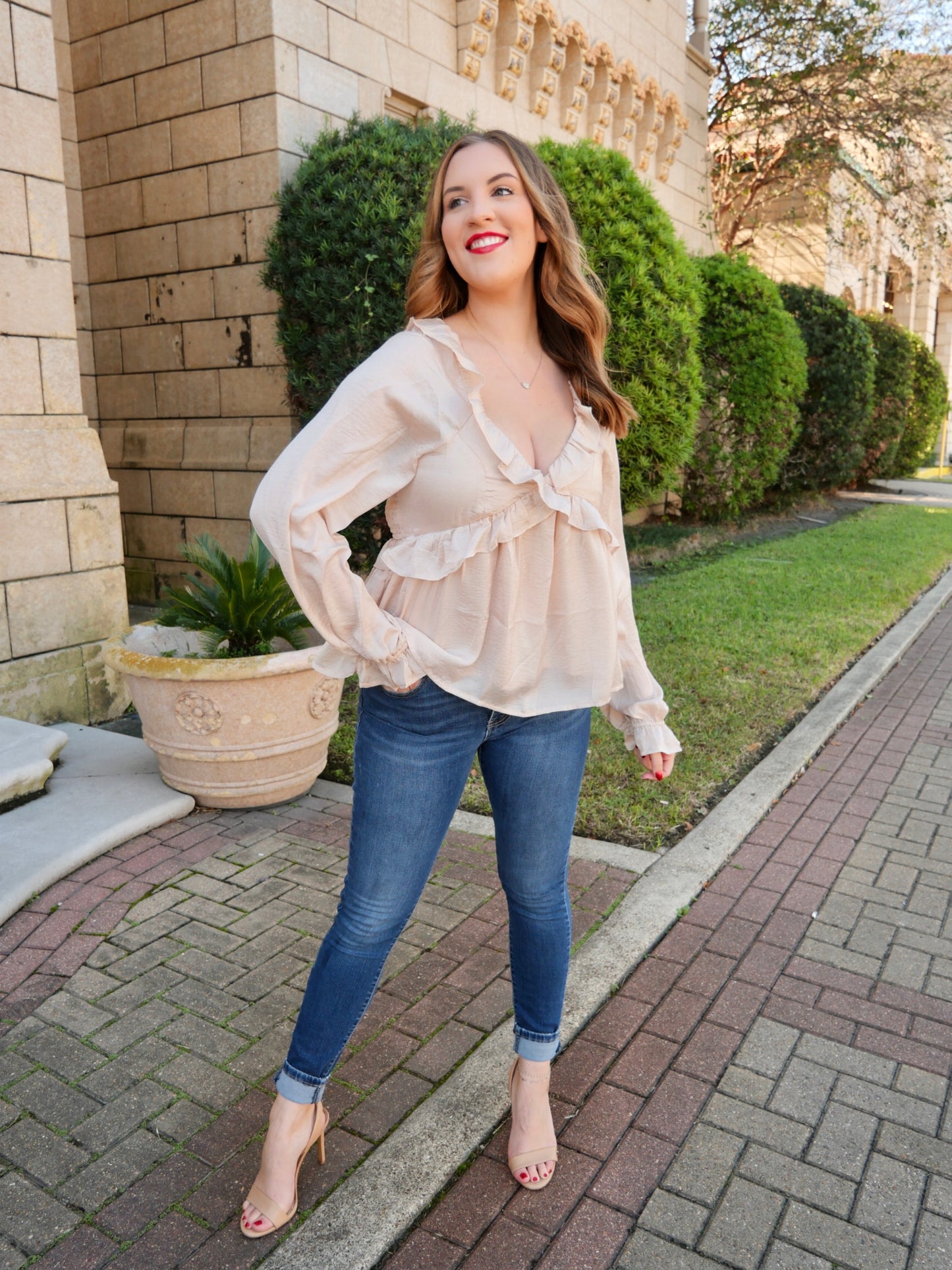 Magic In Me Satin Vneck Ruffle Top