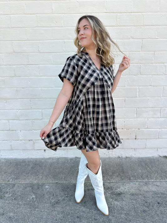 In Our Hearts Plaid Mini Dress