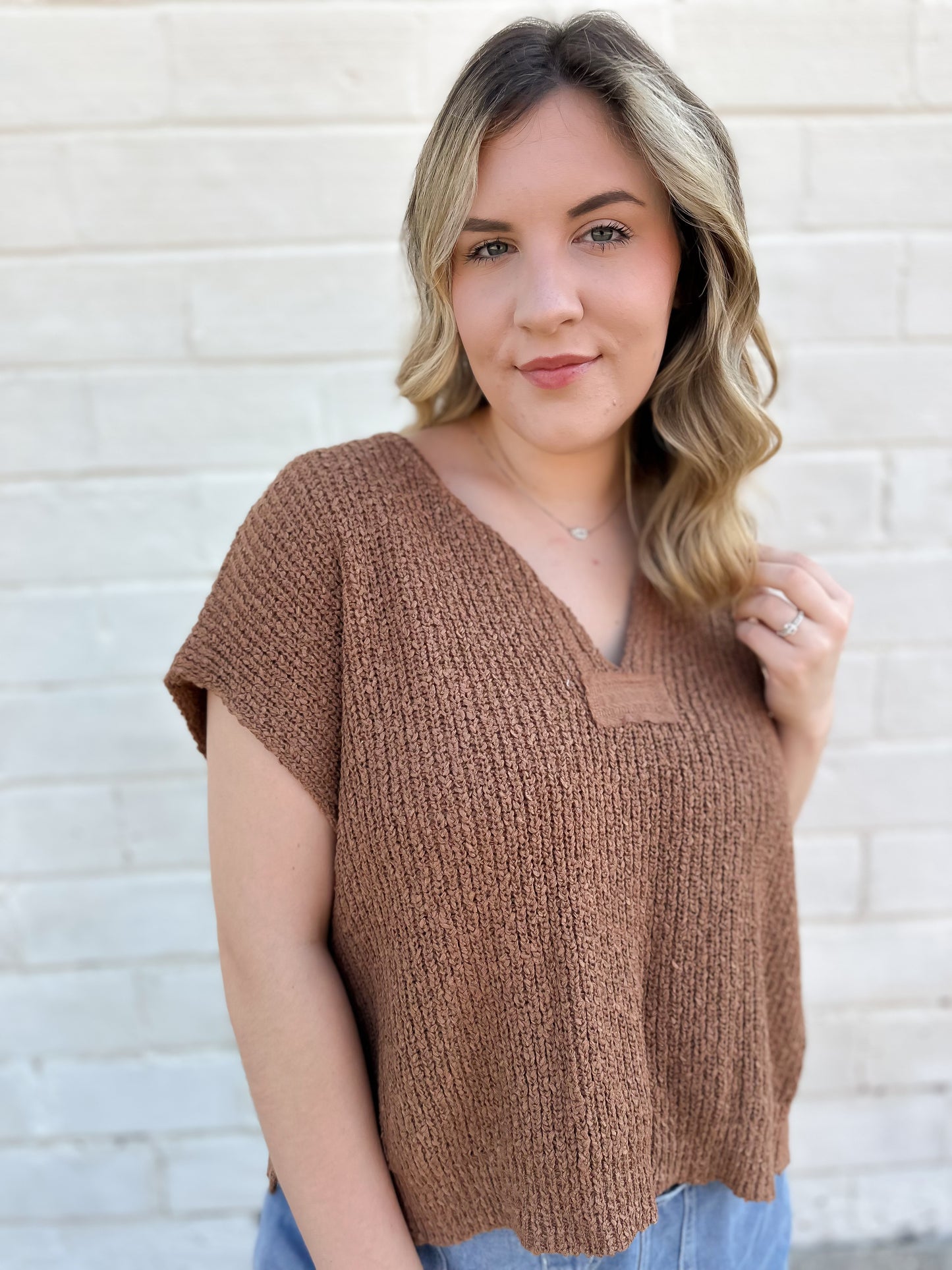 Here We Go Knit Popcorn Top I Caramel