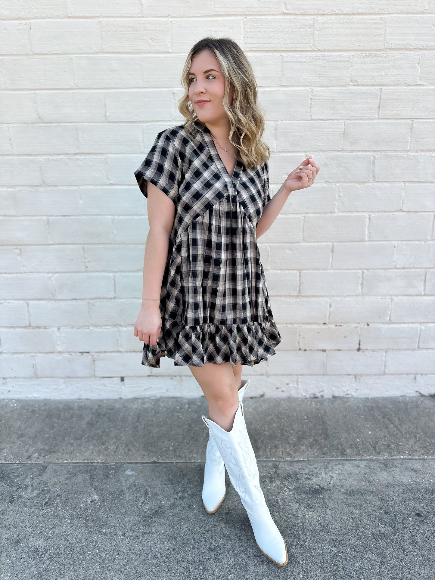 In Our Hearts Plaid Mini Dress