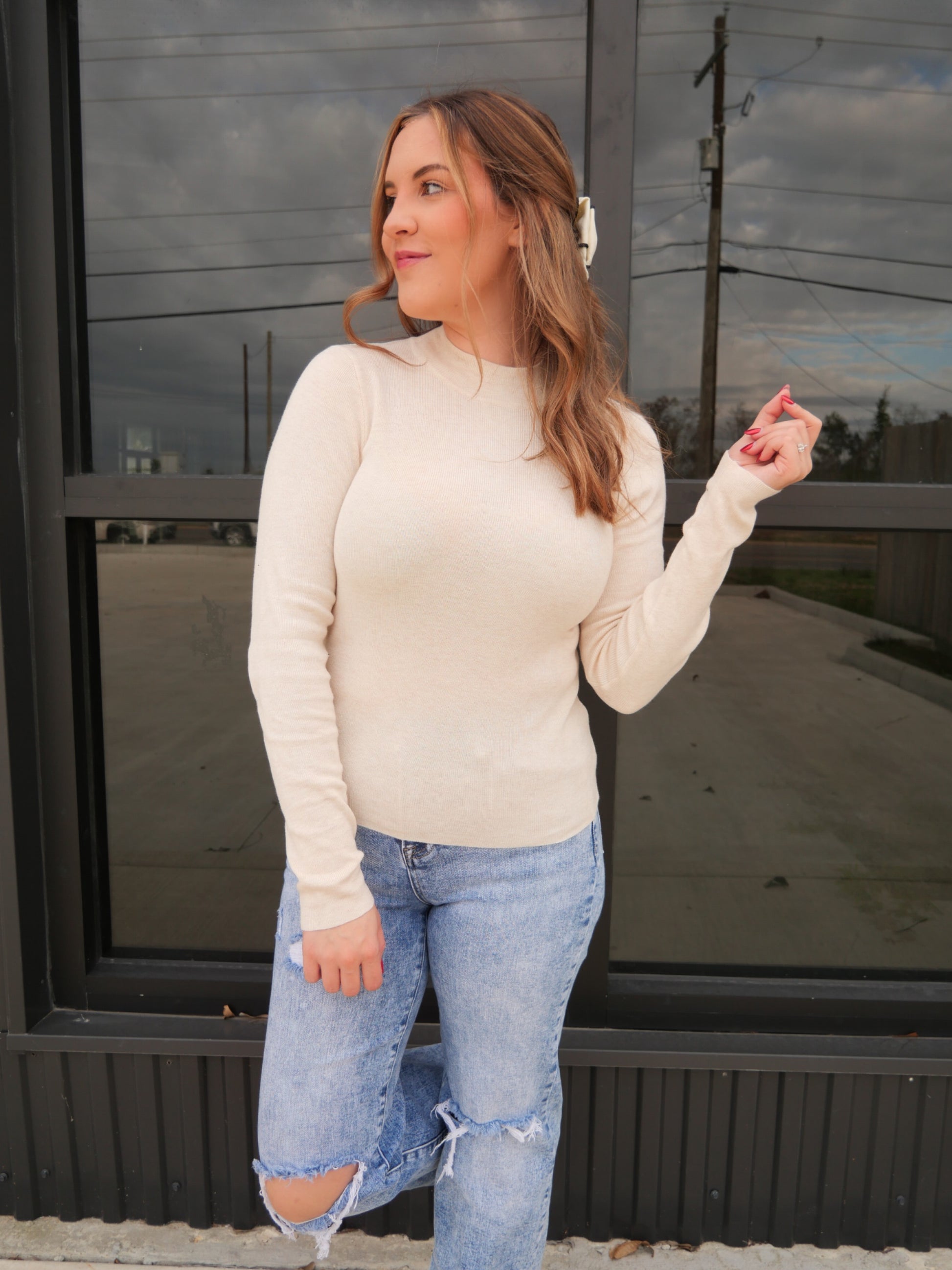 Casual Babe Periwinkle Ribbed Knit Mock Neck Sweater Top