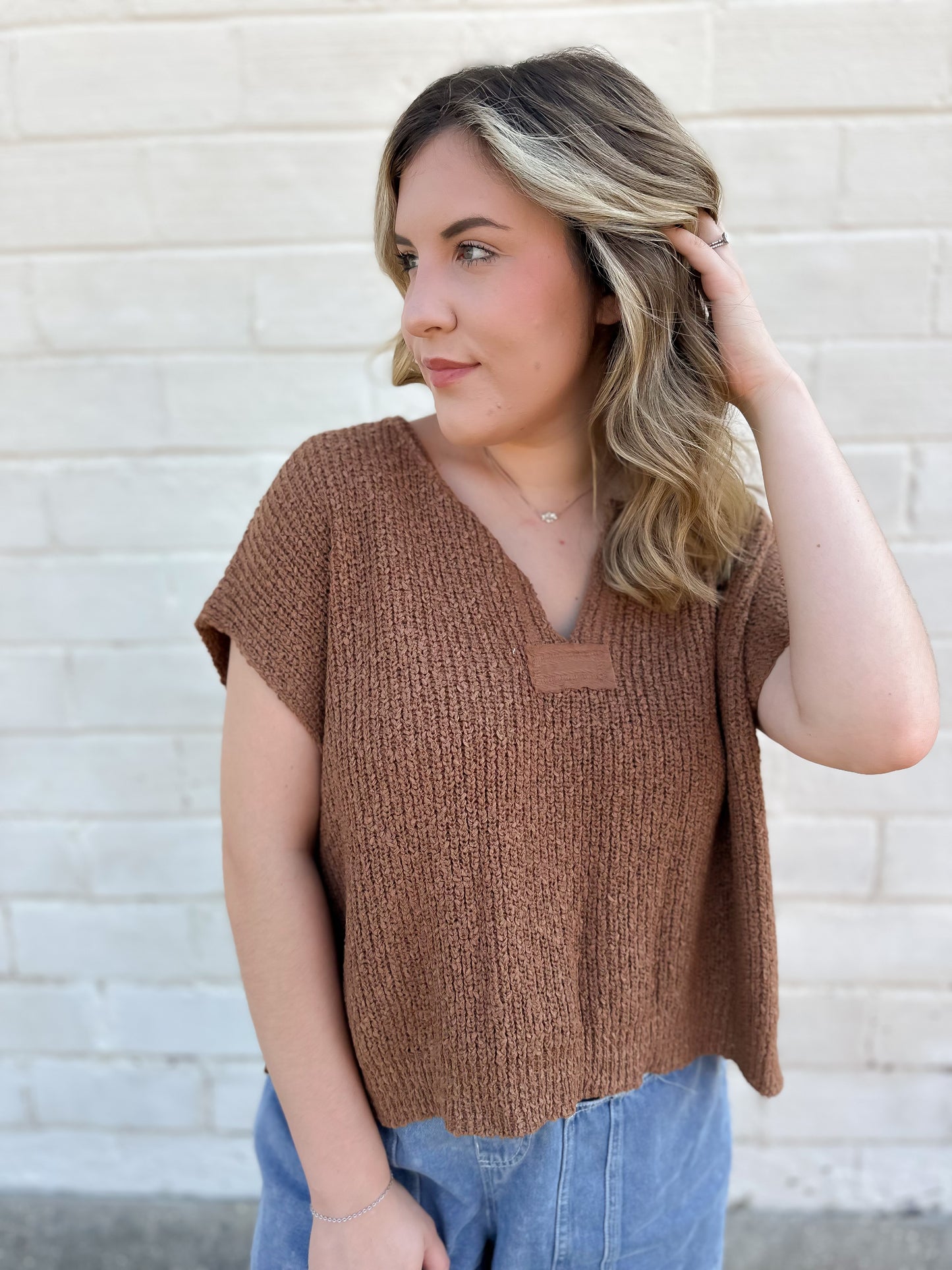 Here We Go Knit Popcorn Top I Caramel