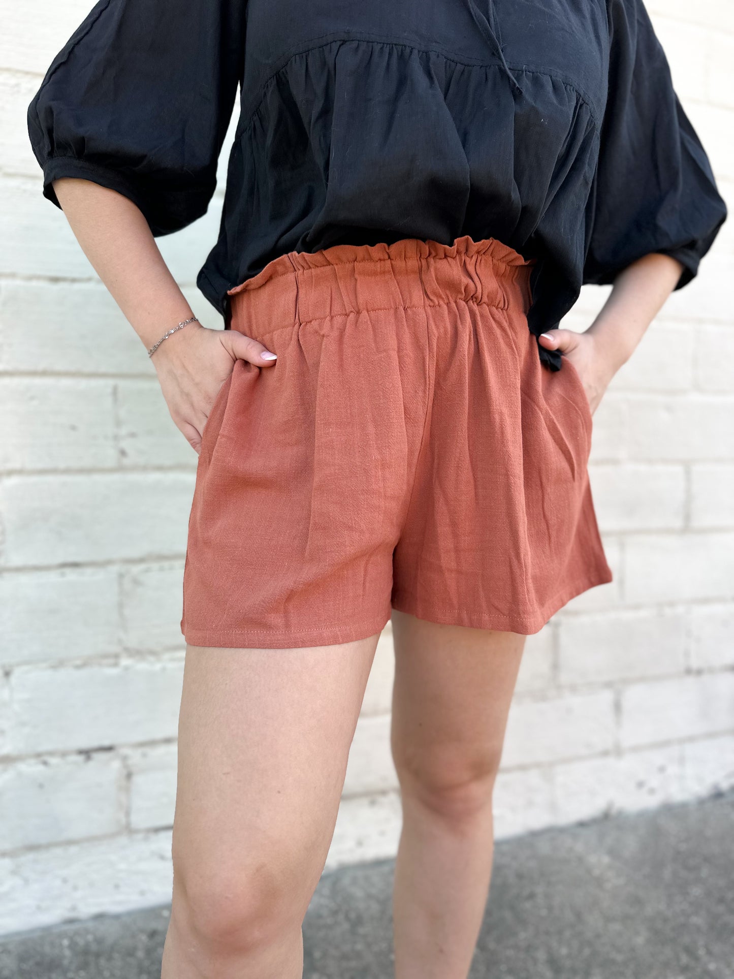 Everyday Memories Rust Linen Shorts