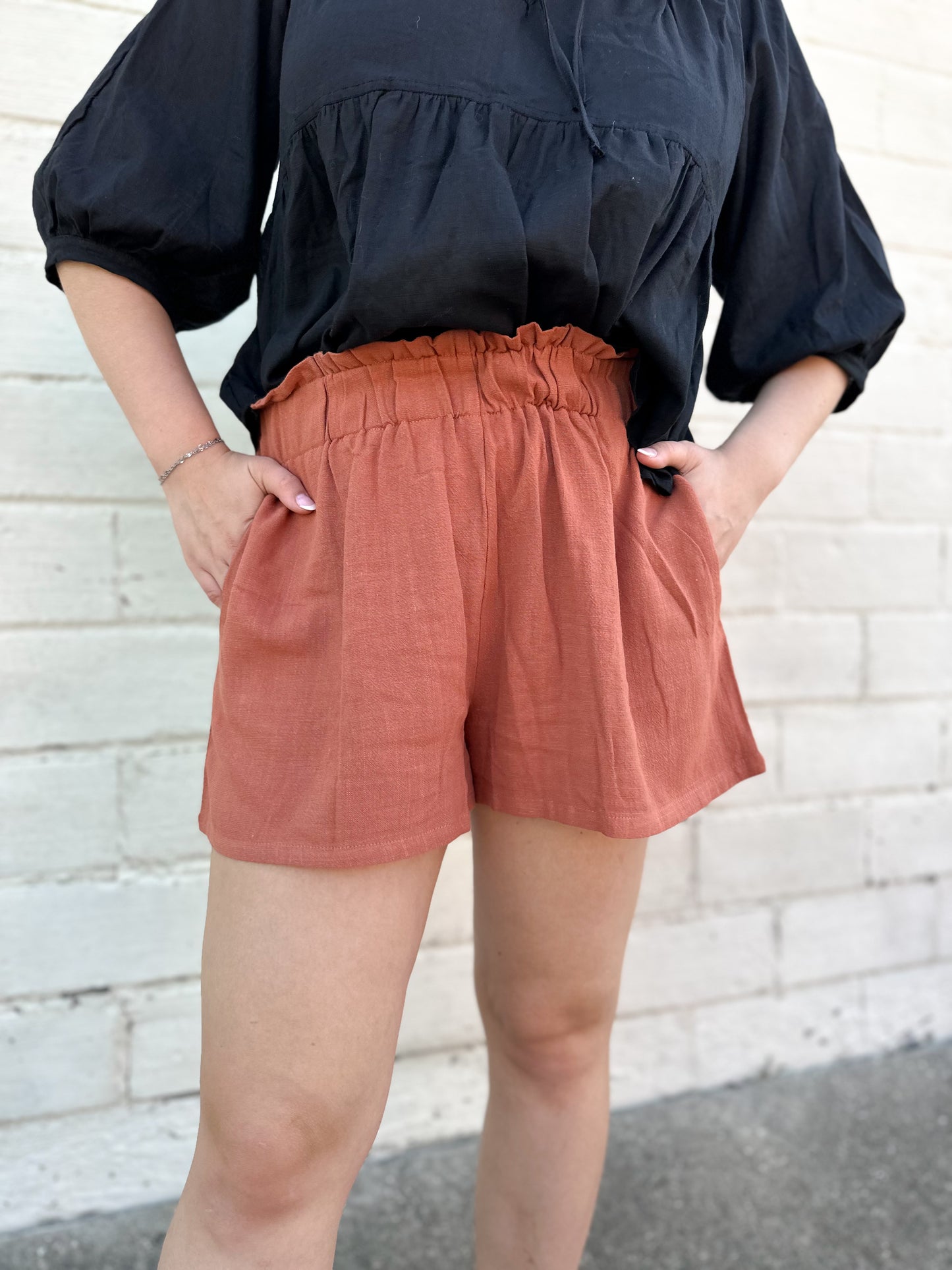 Everyday Memories Rust Linen Shorts