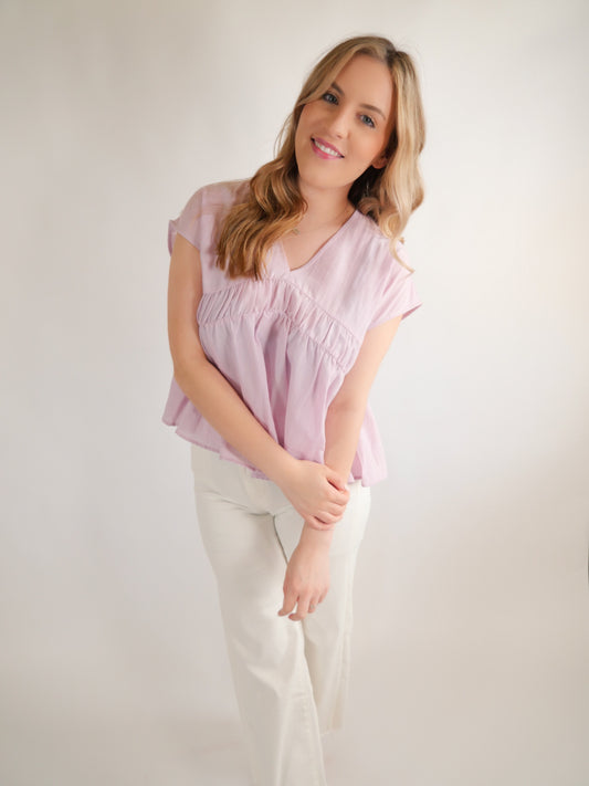 Simply Sweet Lavender V Neck Linen Top