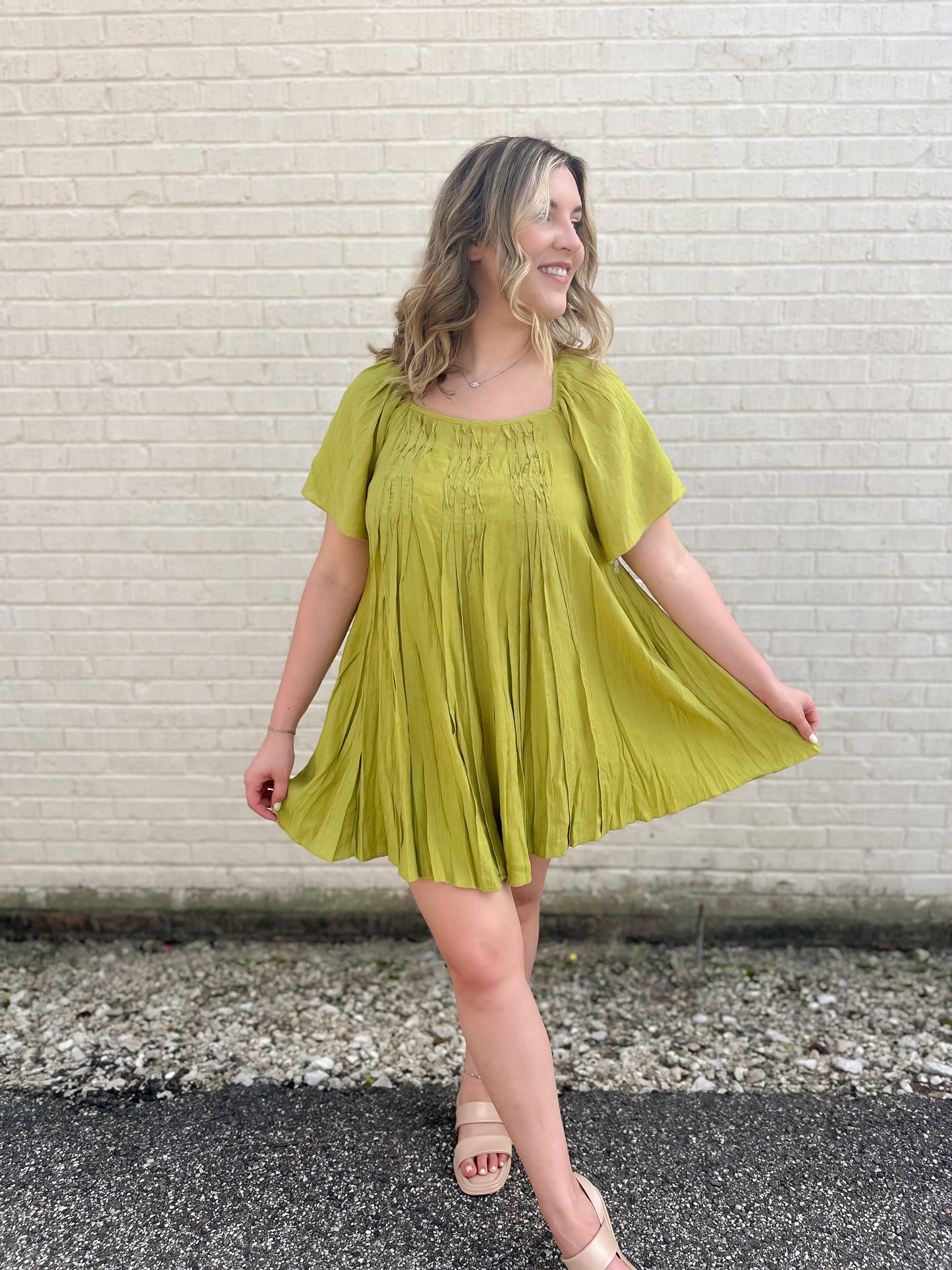 Sweetest Devotion Kiwi Mini Pleated Dress