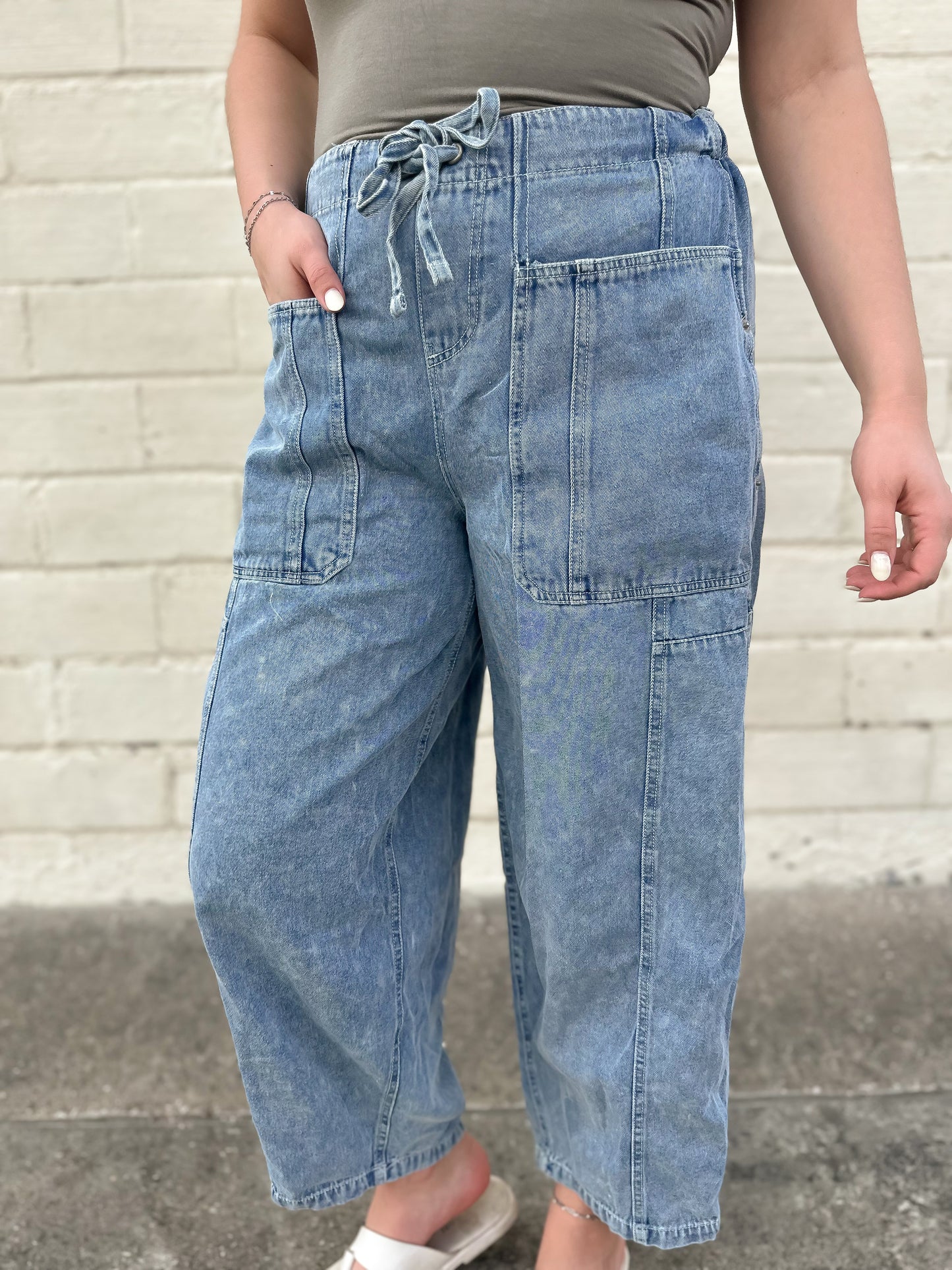 Whenever Possible Light Wash Denim Barrel Pants