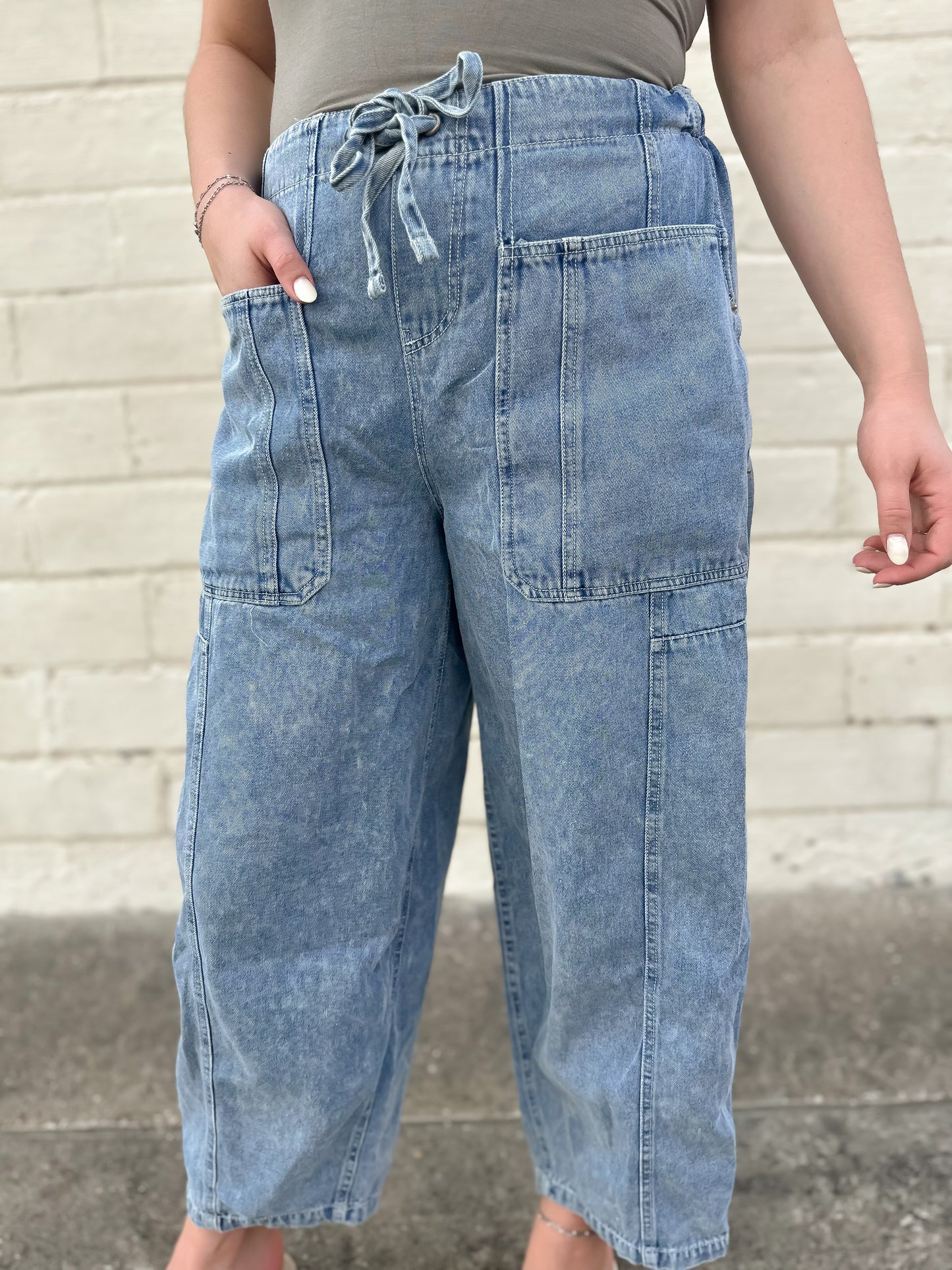 Whenever Possible Light Wash Denim Barrel Pants