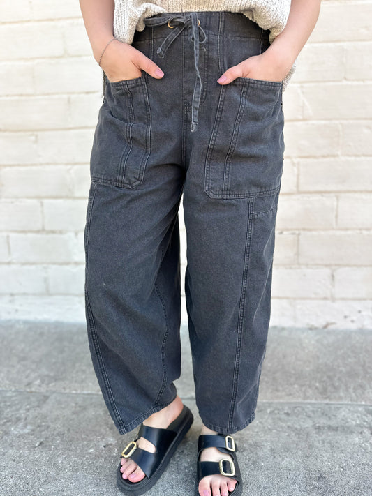 Whenever Possible Black Denim Barrel Pants