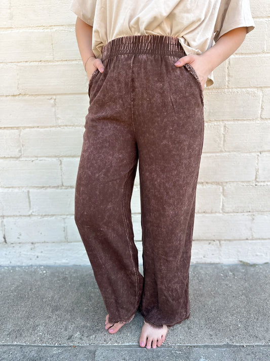 True To Yourself Chocolate Mineral Wash Linen Pants