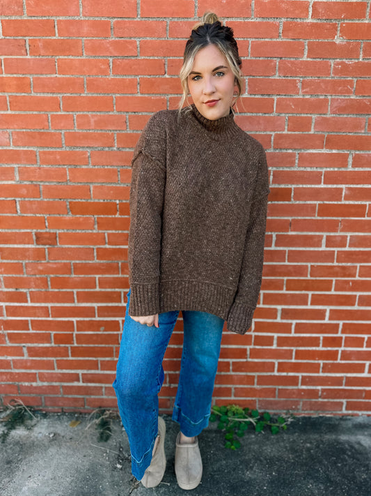 Sure Feelings Mocha Wool Mock Neck Sweater