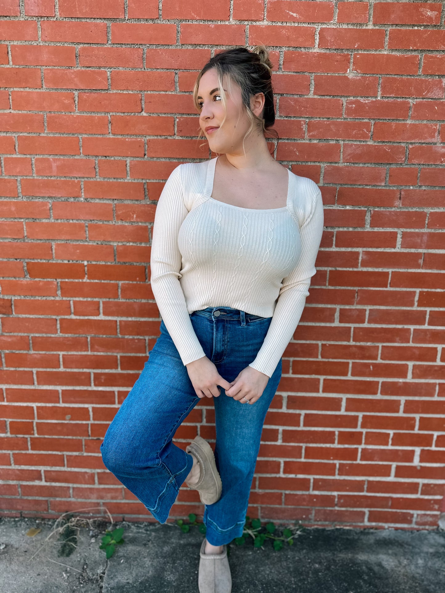 Kept Promise Ivory Cable Knit Top