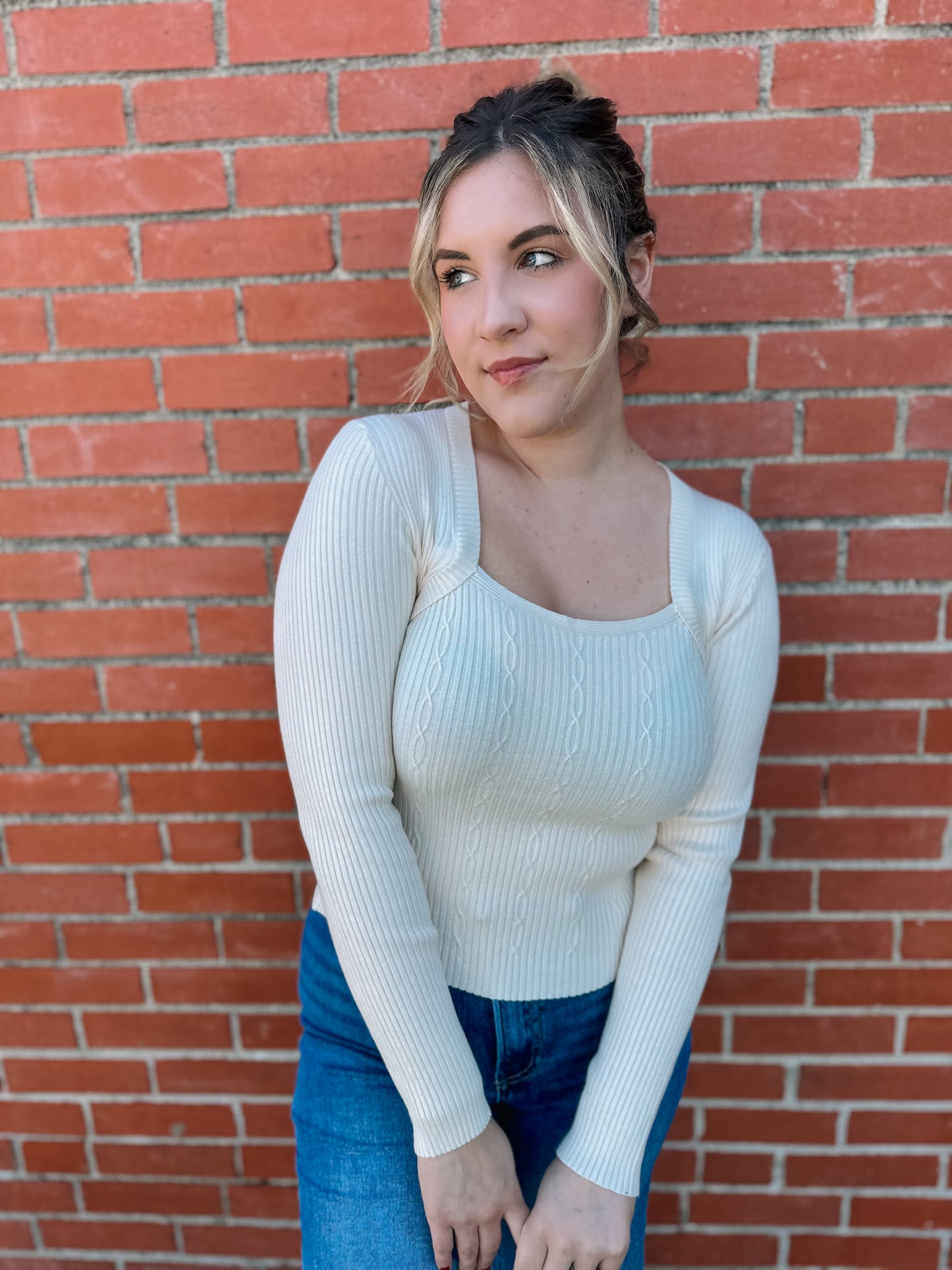 Kept Promise Ivory Cable Knit Top