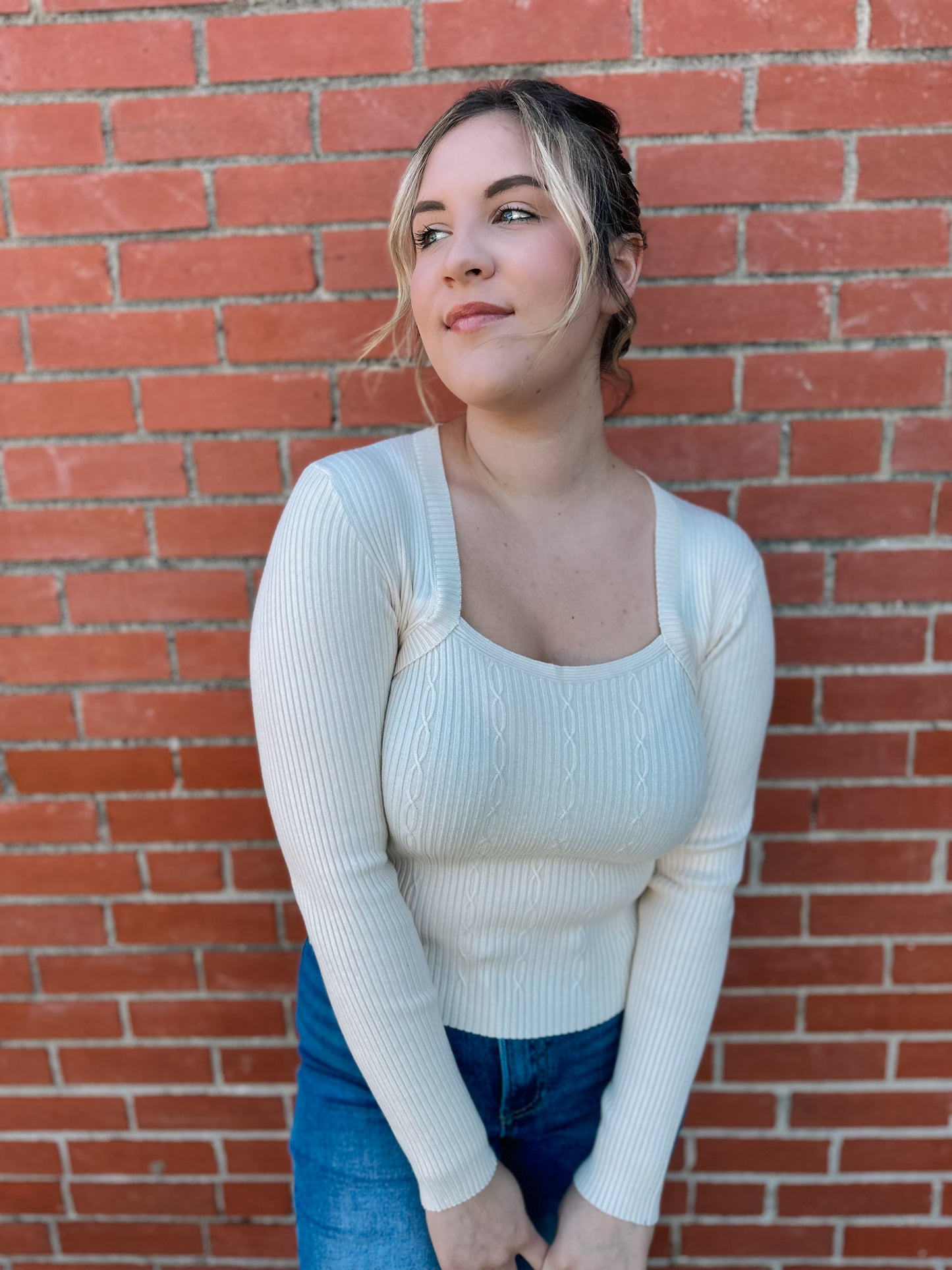 Kept Promise Ivory Cable Knit Top