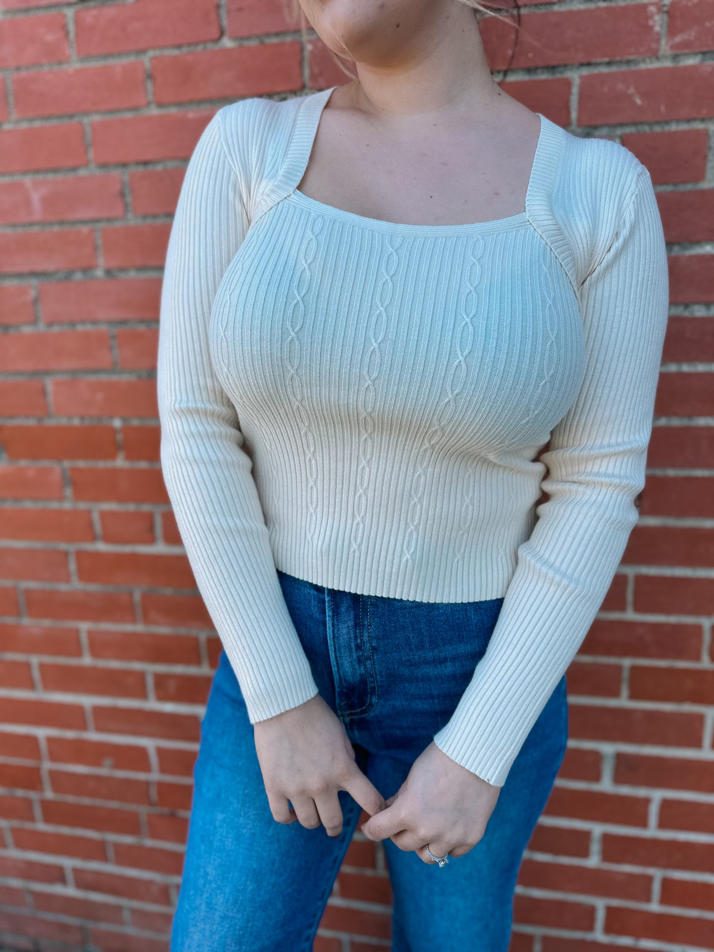 Kept Promise Ivory Cable Knit Top