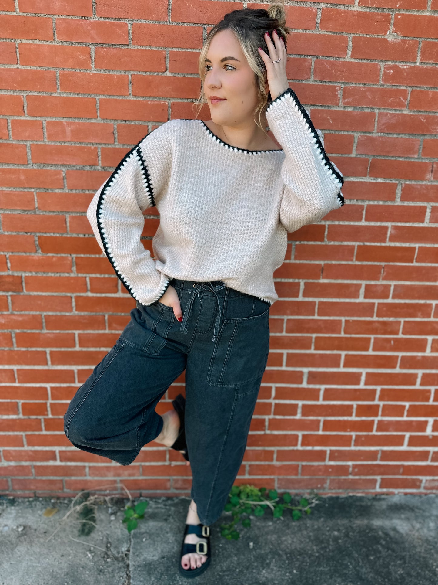 Thinking About You Contrast Stitch Sweater