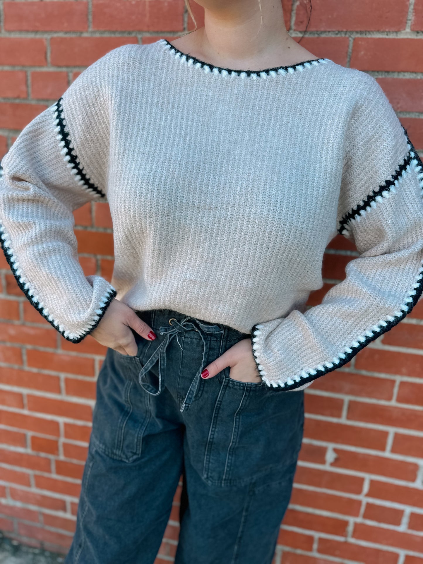 Thinking About You Contrast Stitch Sweater