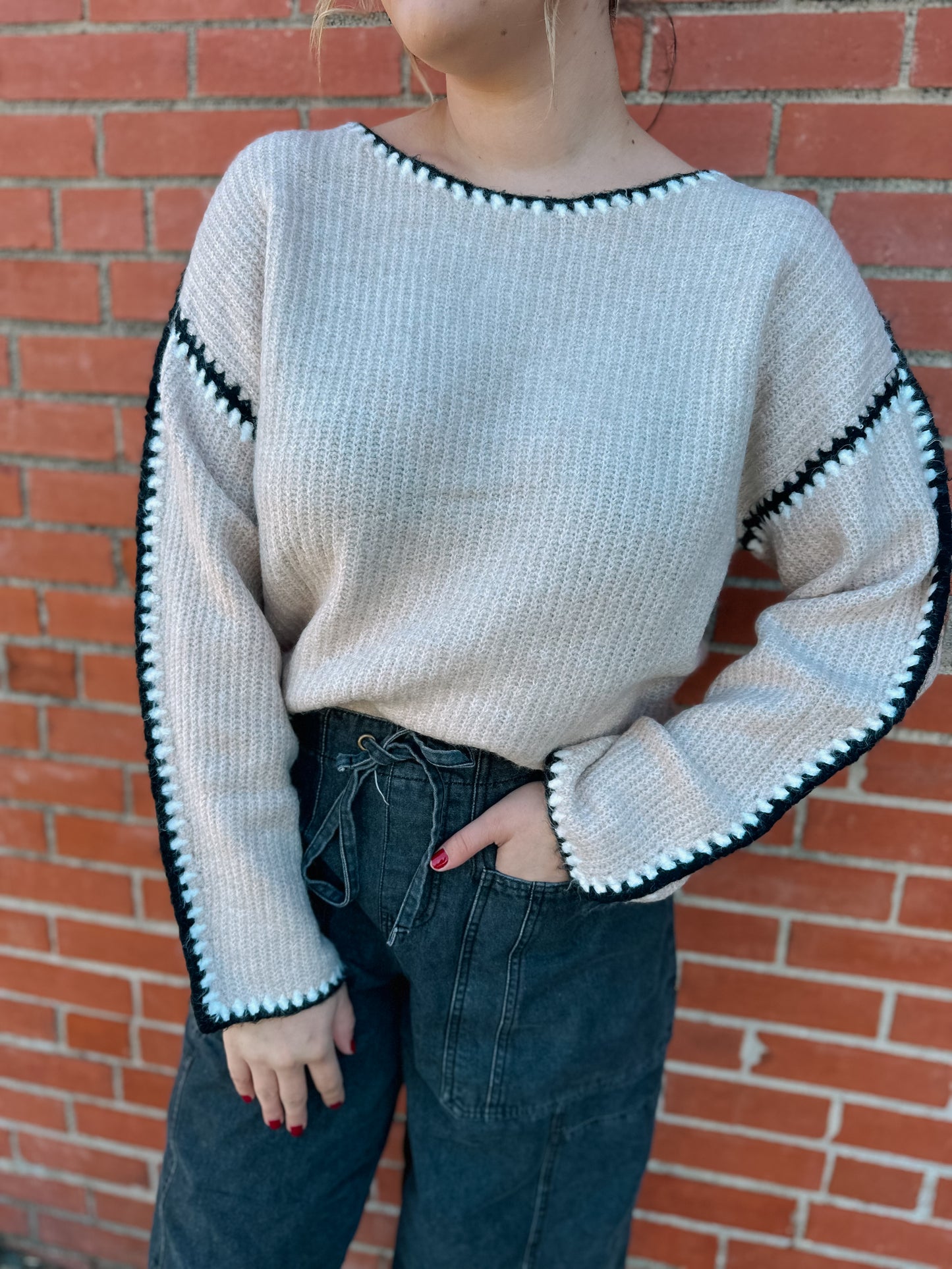 Thinking About You Contrast Stitch Sweater