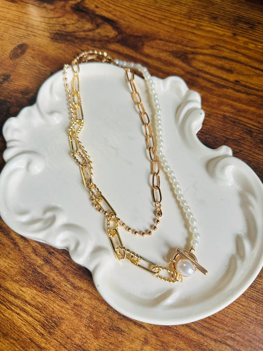 Sweet As You Pearl and Chain Layered Necklace