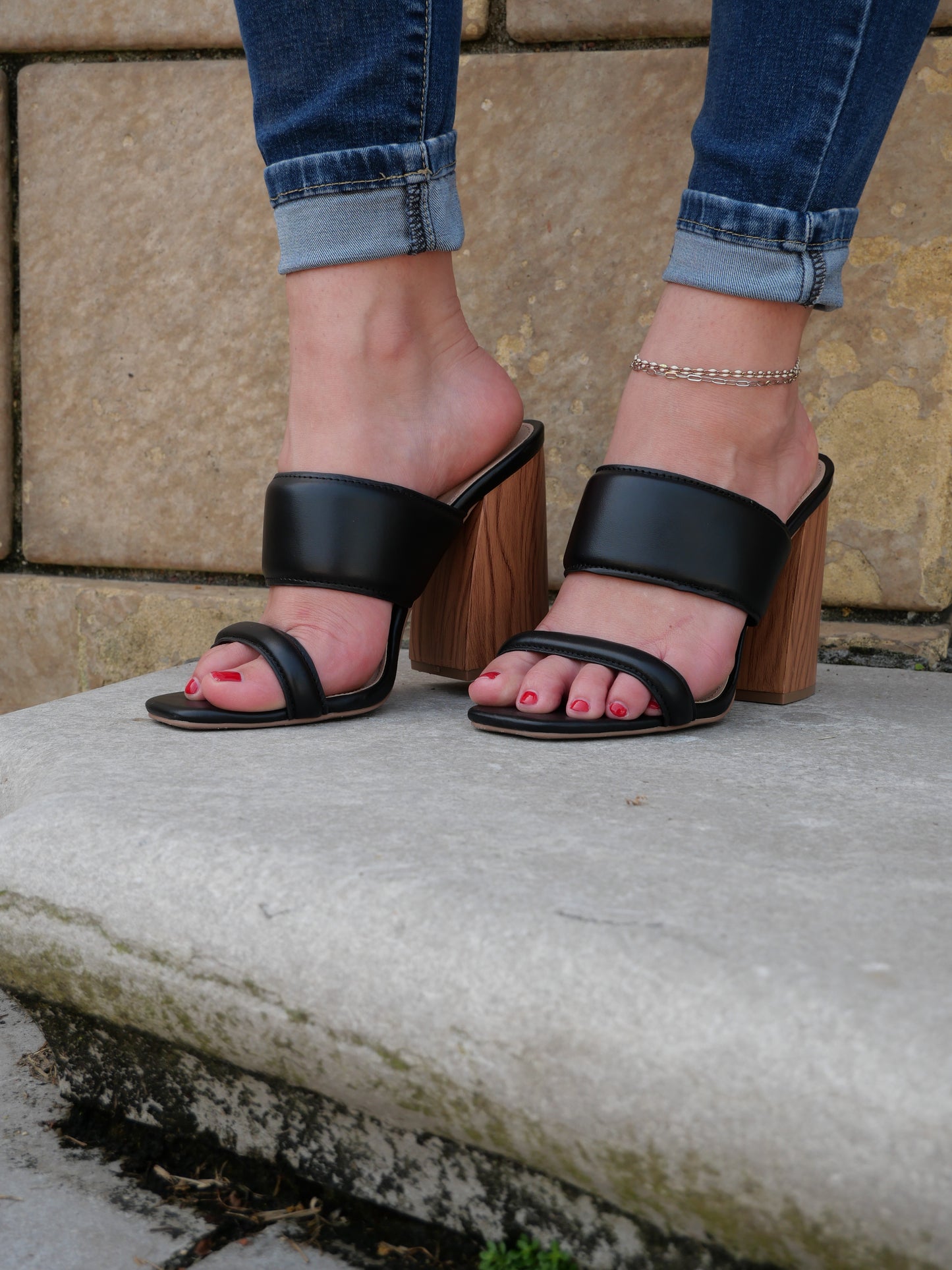 Louis Black Chunky Block Heel